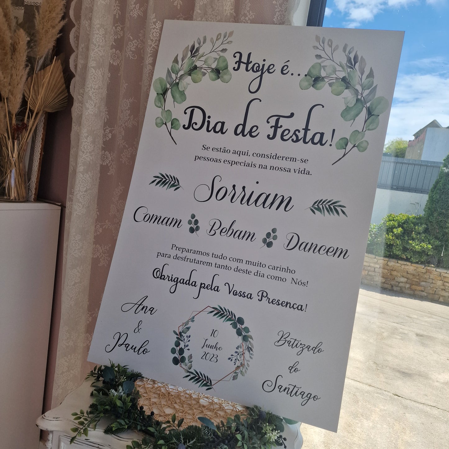 Placa de boas vindas verdes Rita vertical