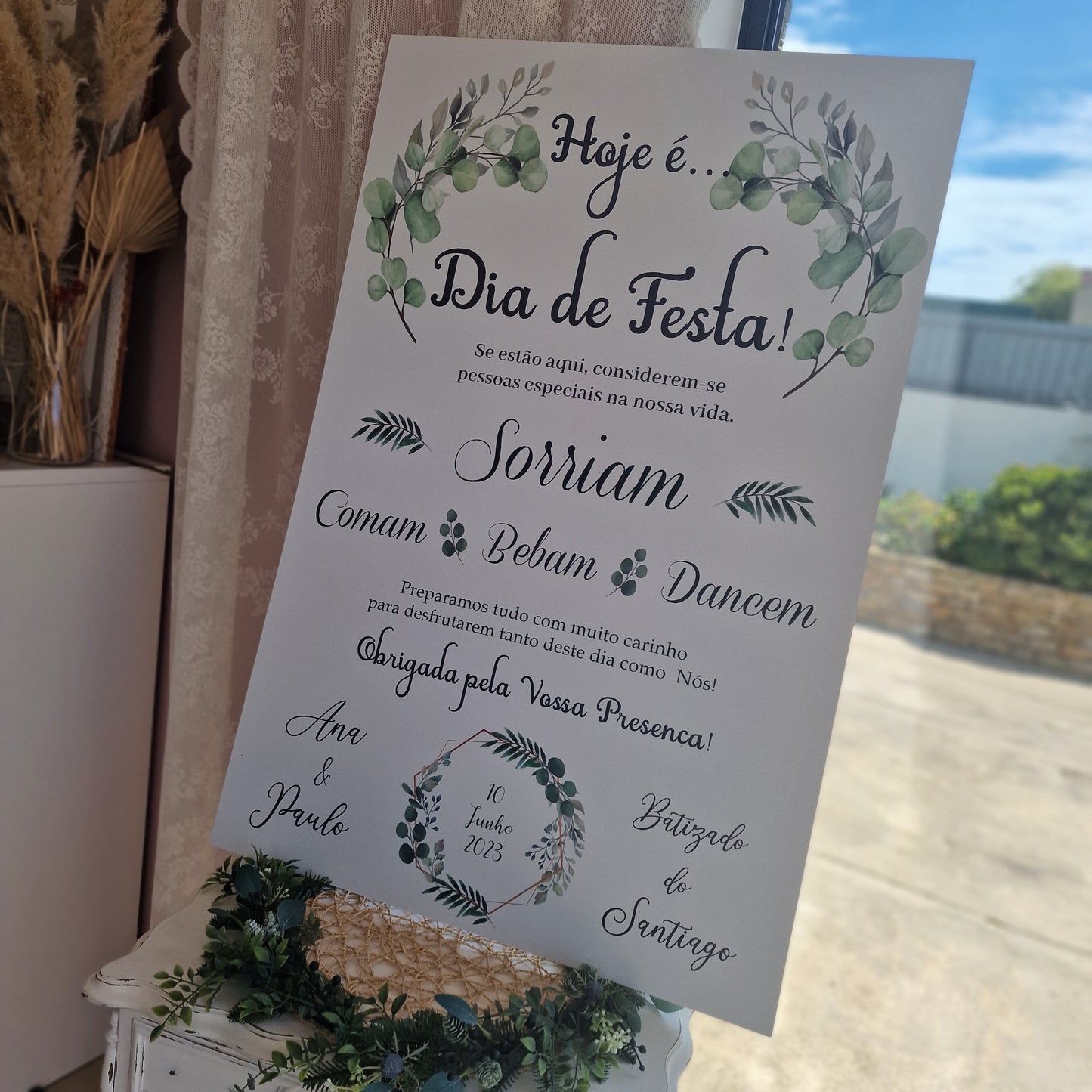 Placa de boas vindas verdes Rita vertical