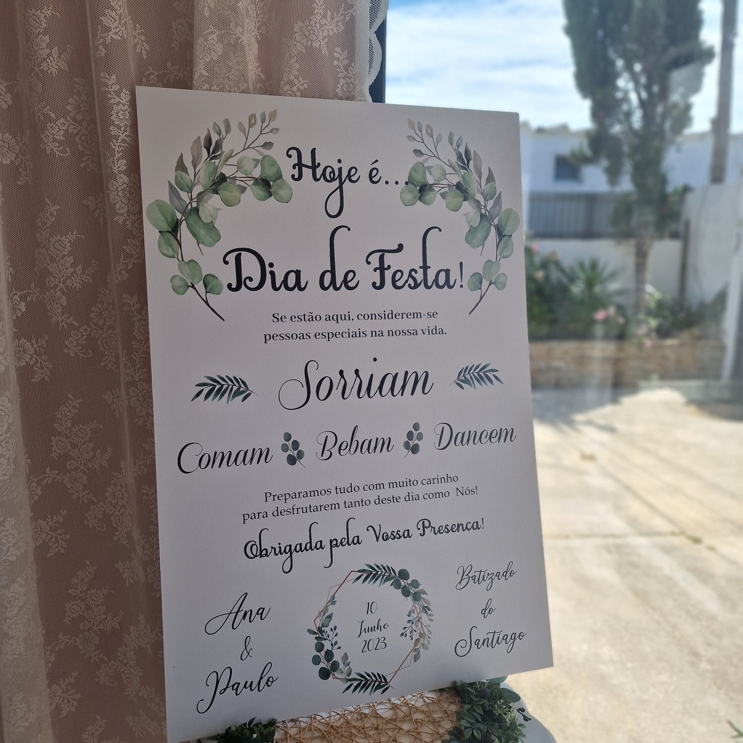 Placa de boas vindas verdes Rita vertical