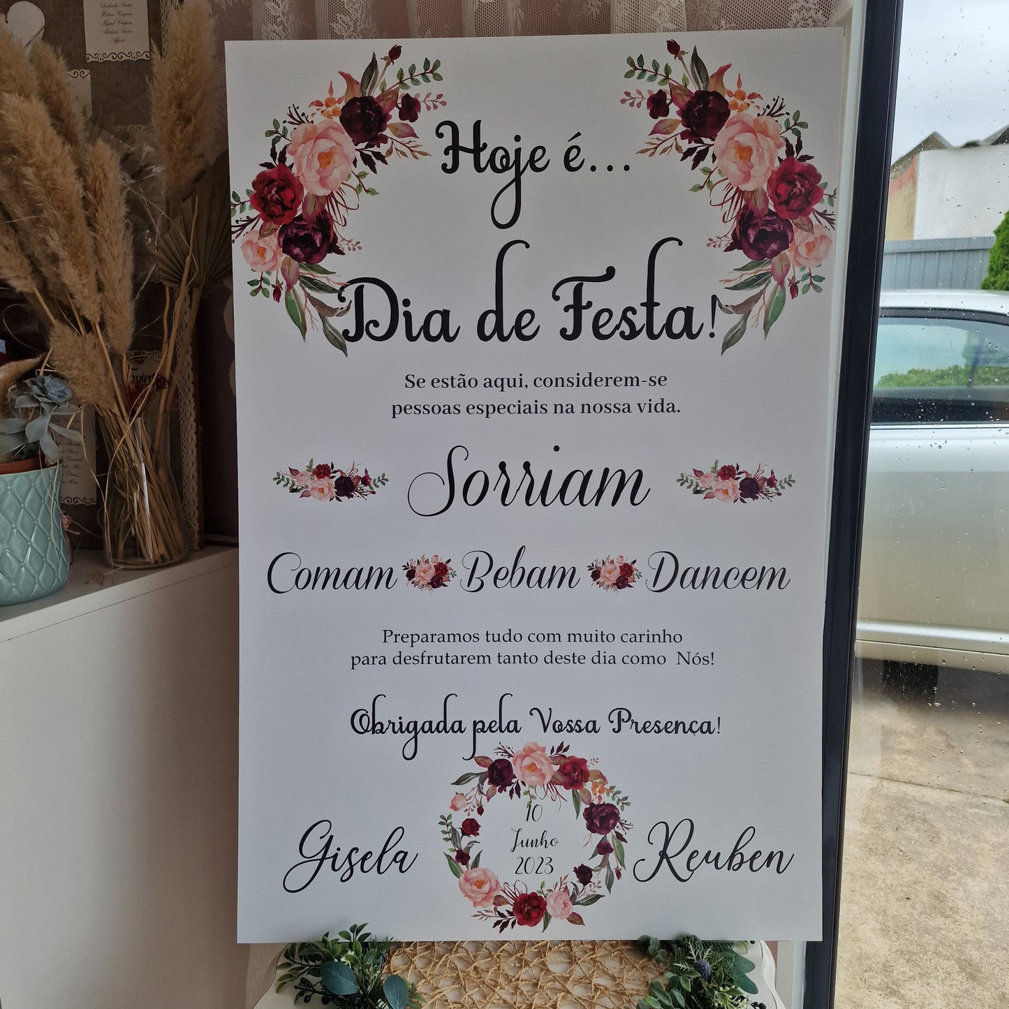 Placa de boas vindas marsala