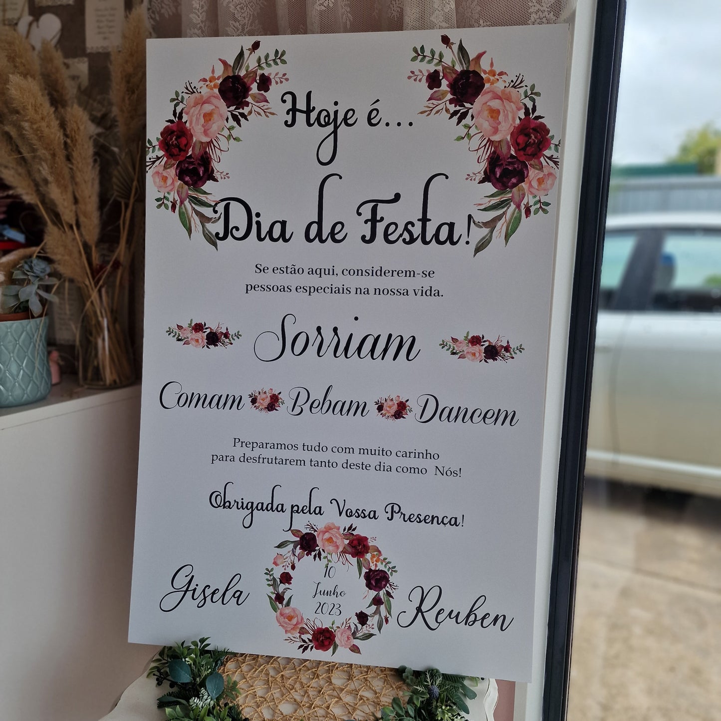 Placa de boas vindas marsala