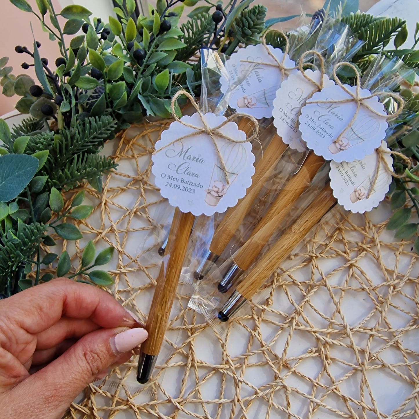 Green bear bamboo pens