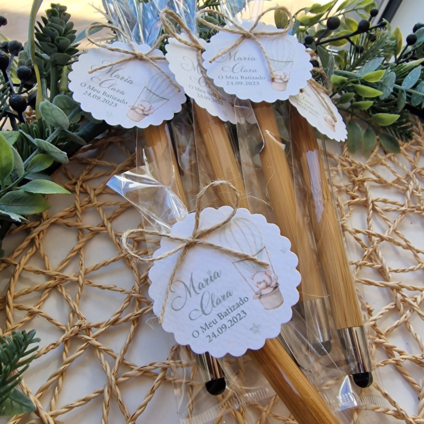 Green bear bamboo pens
