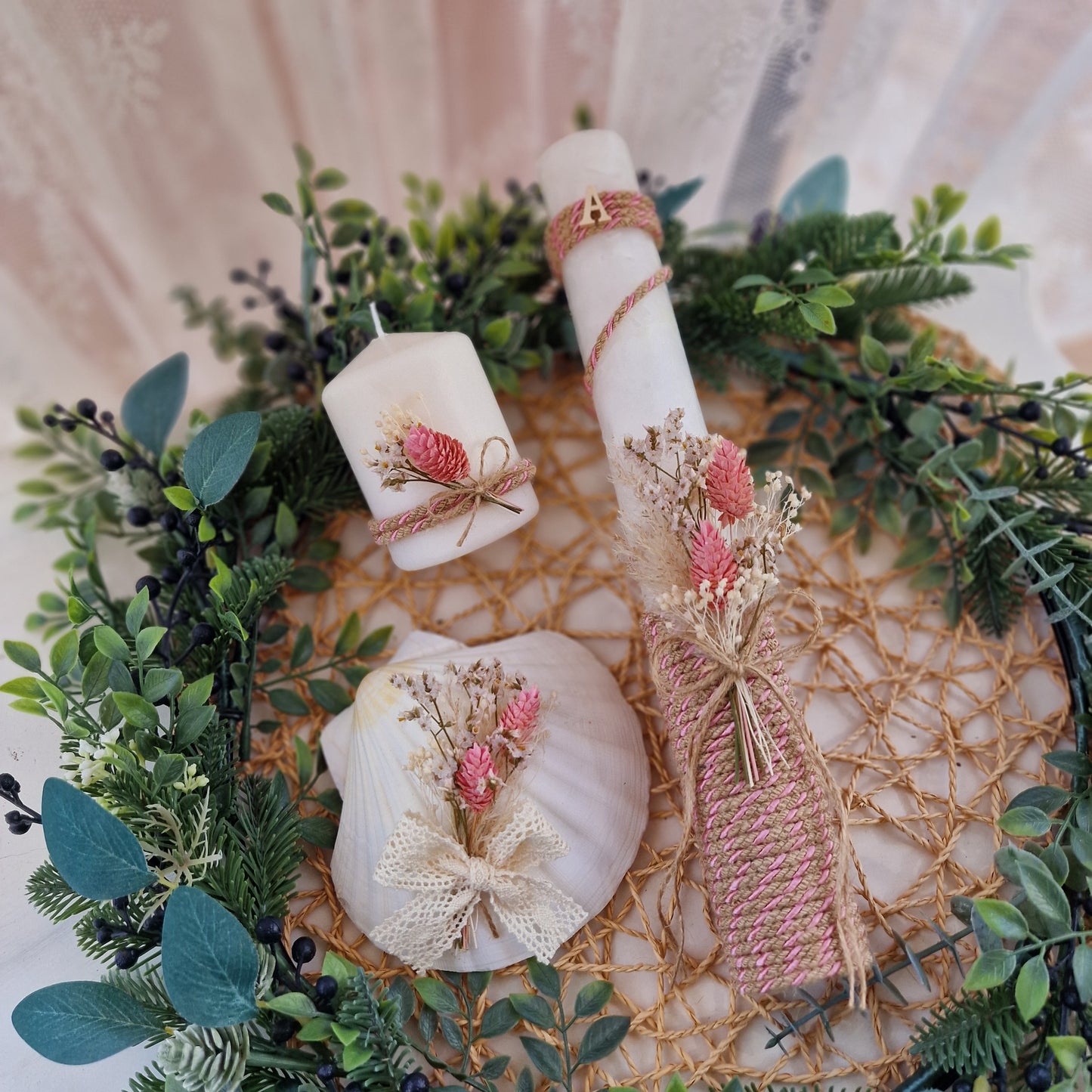 Coffret baptême nature rose