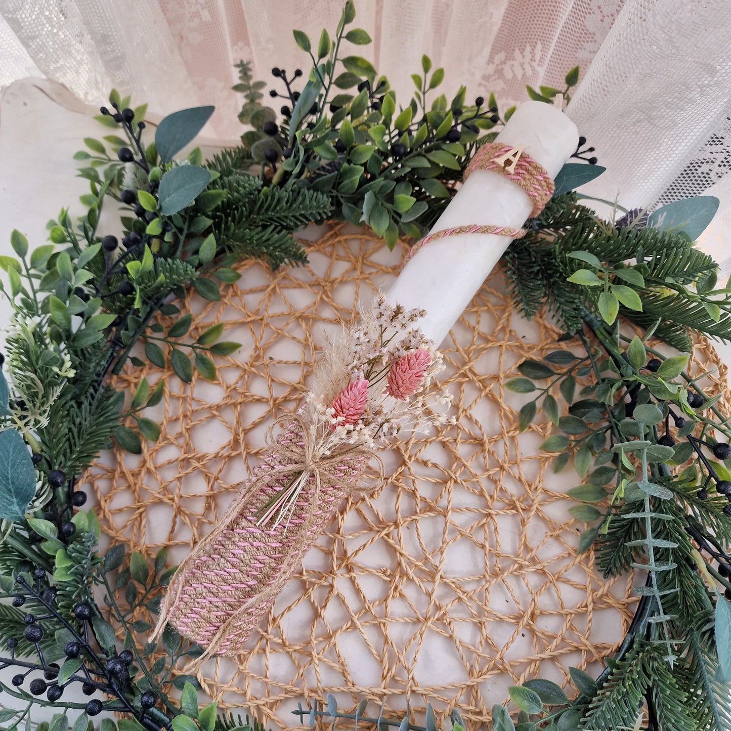 Coffret baptême nature rose