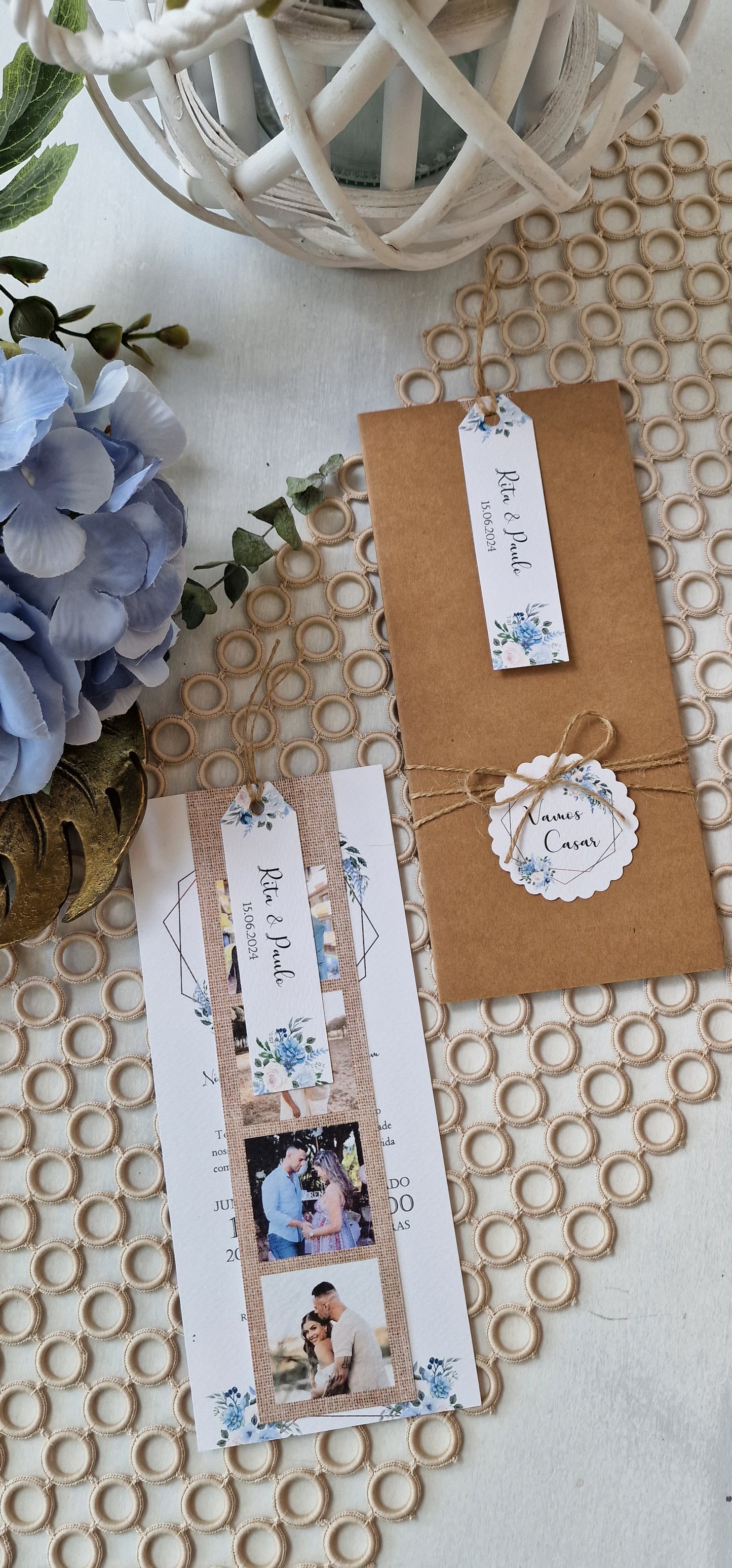 Convite polaroid blue and blush