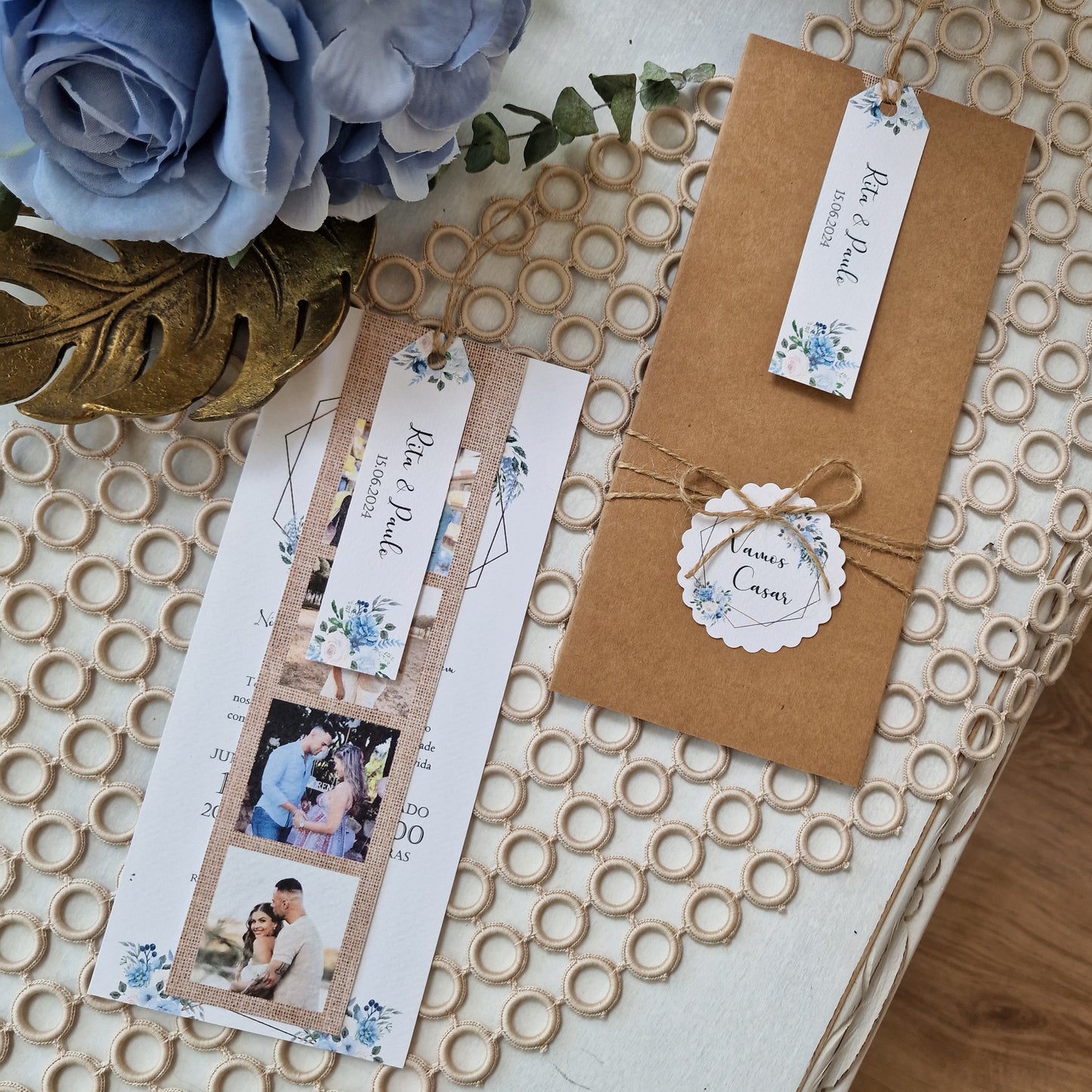 Convite polaroid blue and blush