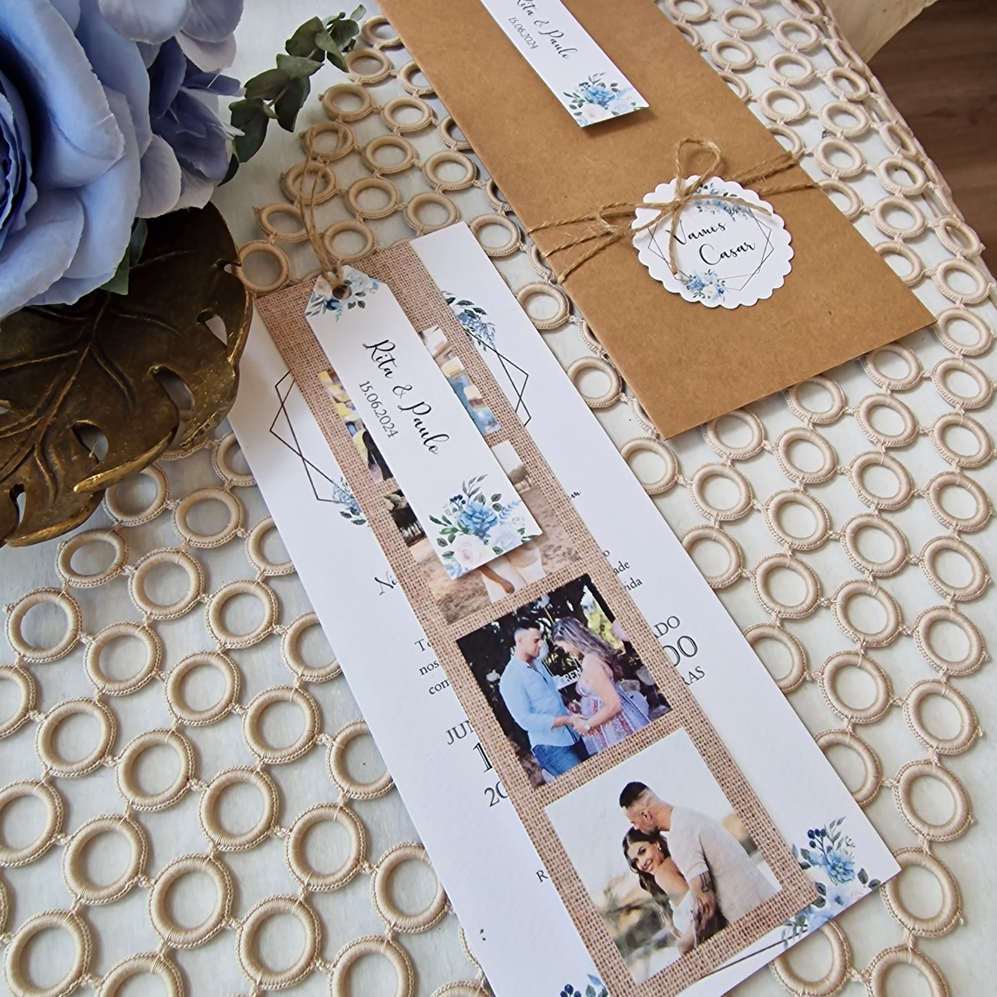 Convite polaroid blue and blush