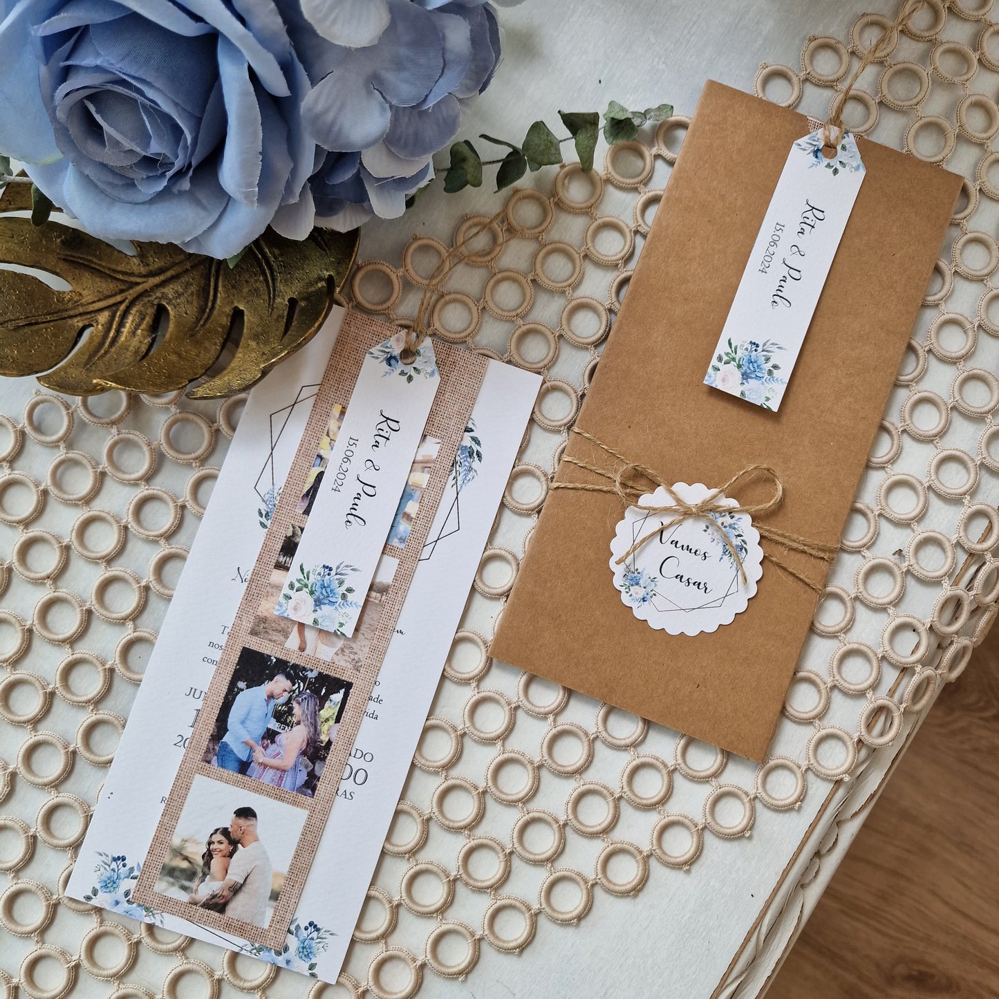 Convite polaroid blue and blush
