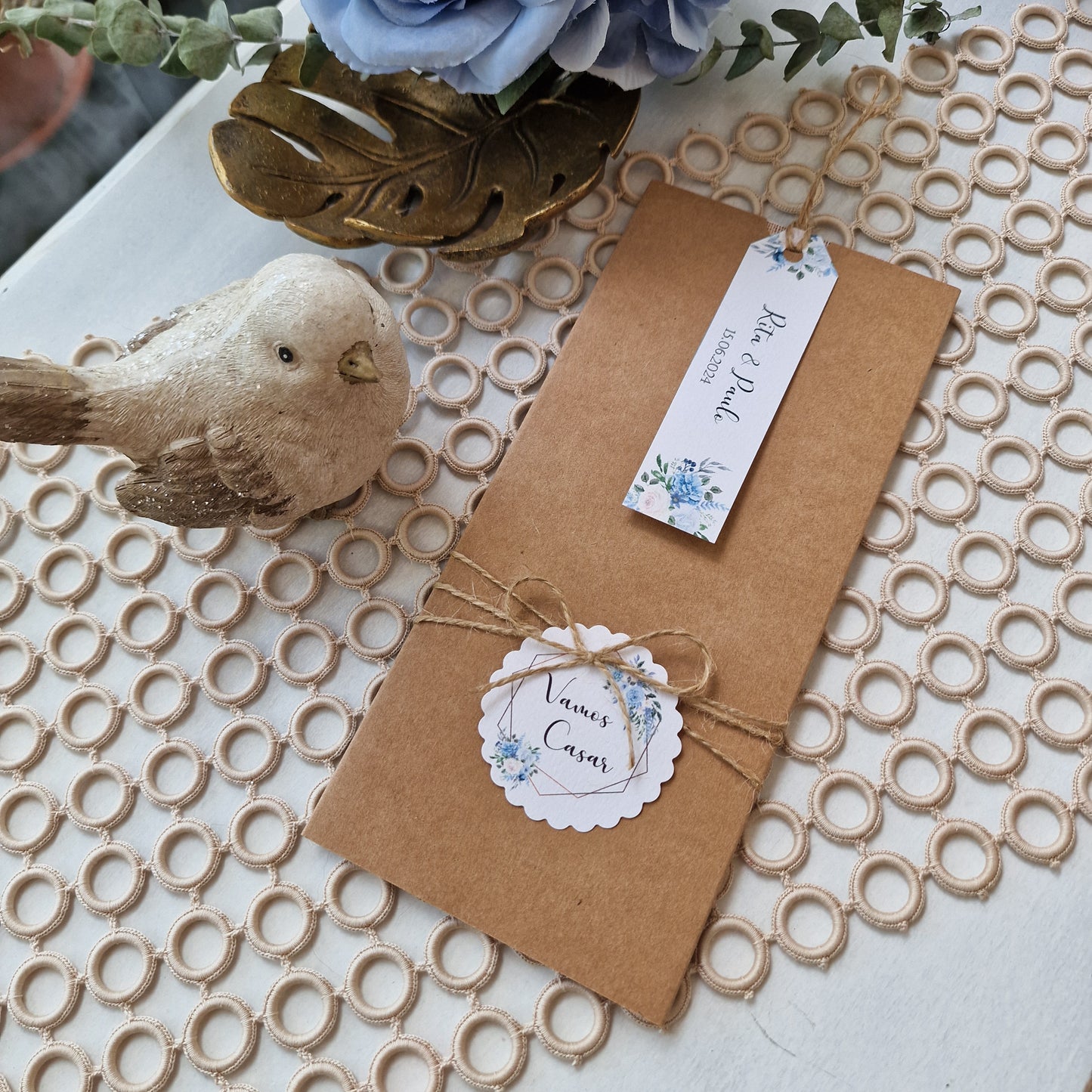 Convite polaroid blue and blush