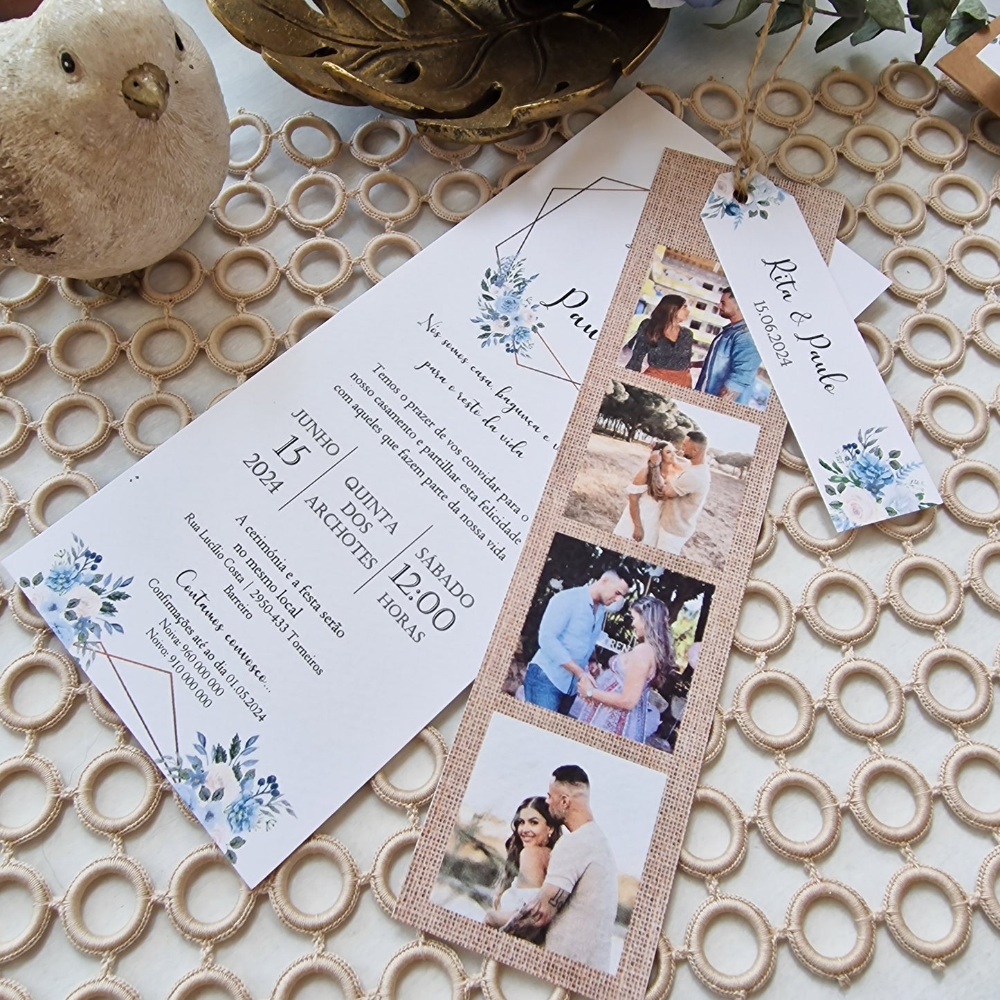 Convite polaroid blue and blush
