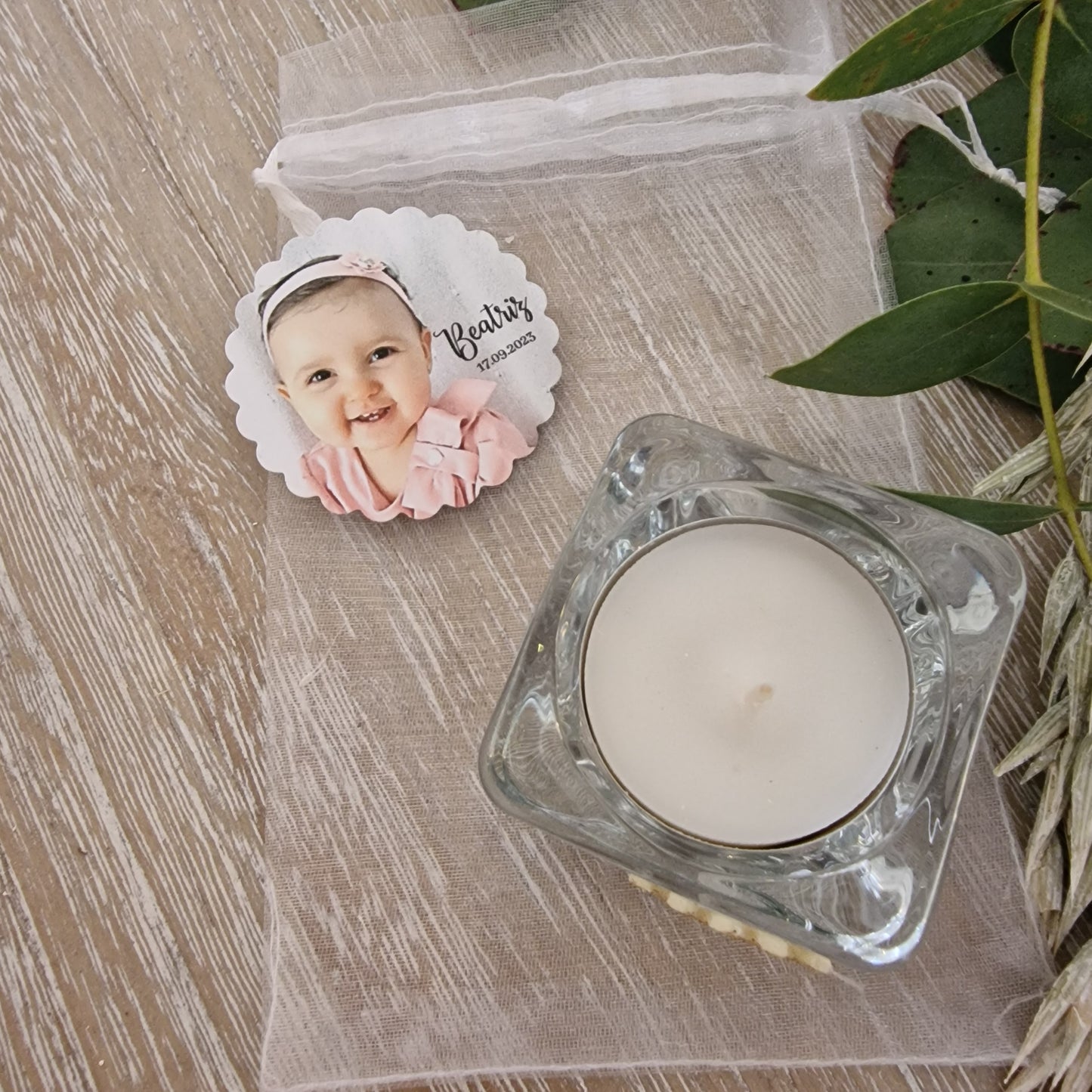 Base de bougie en verre avec photo