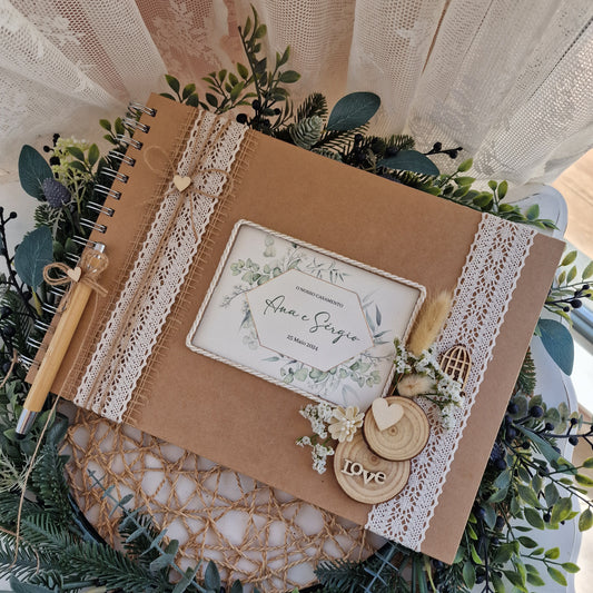 Livre d'honneur rustique vert de Karla et Nuno