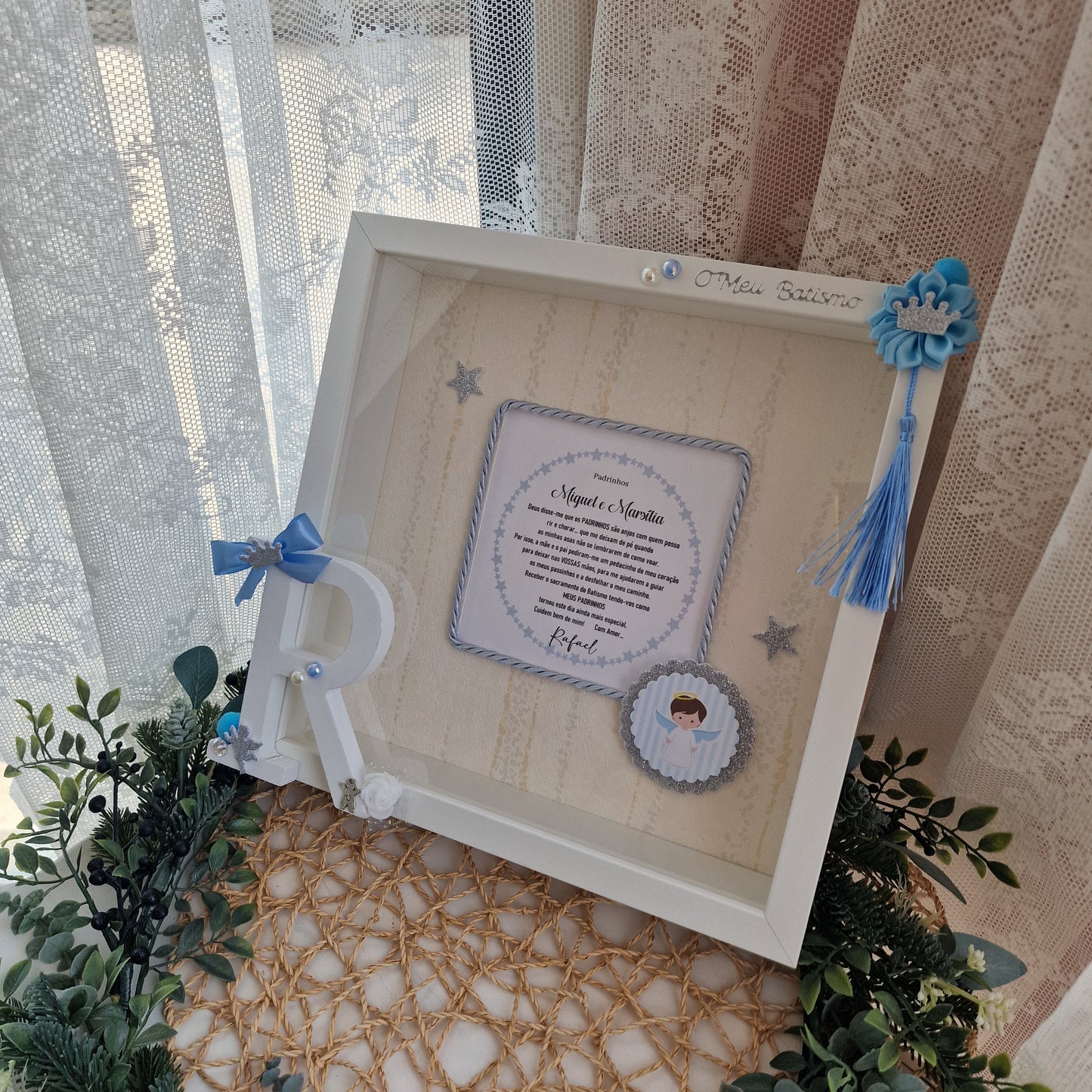 Quadro com dedicatória para padrinhos de batizado