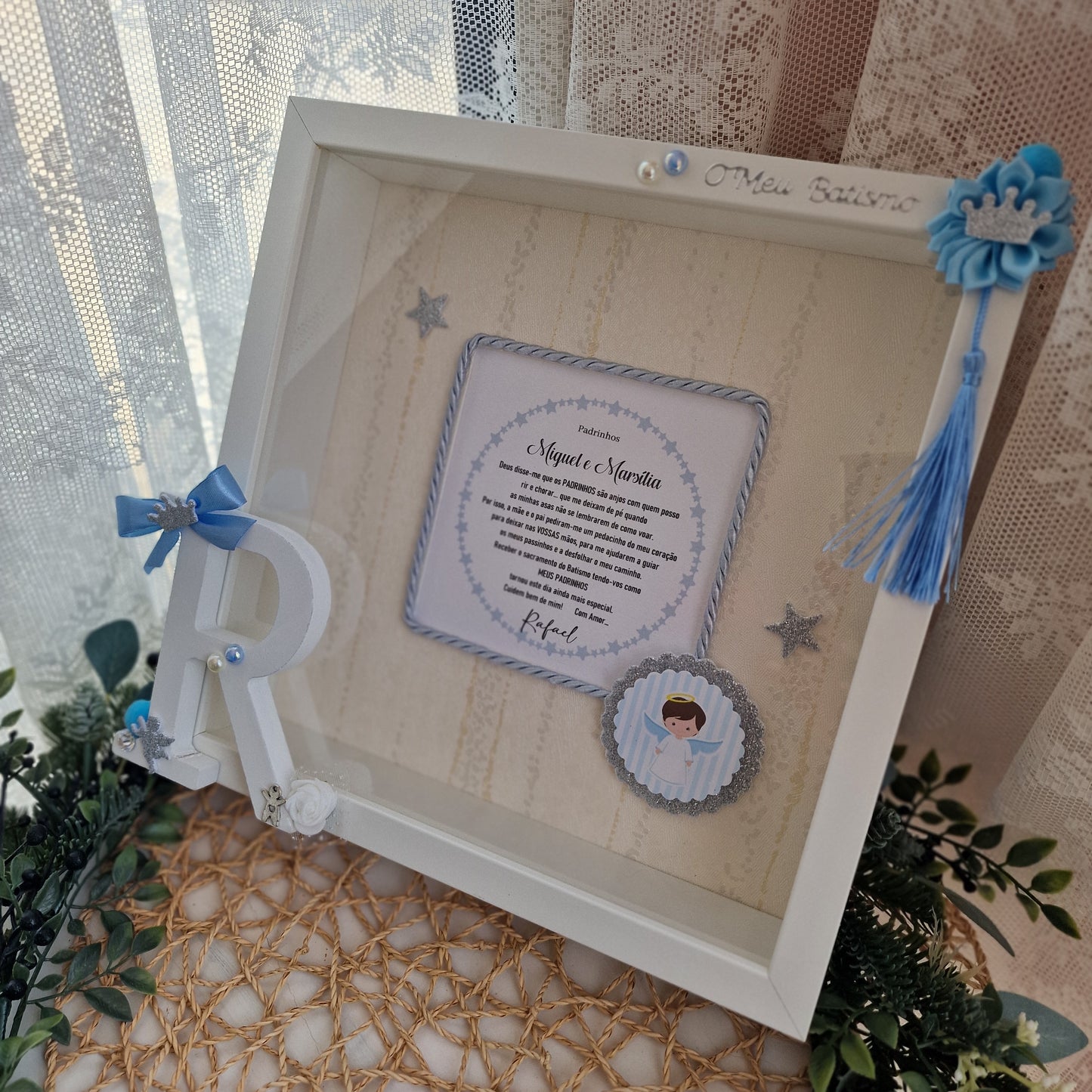 Quadro com dedicatória para padrinhos de batizado