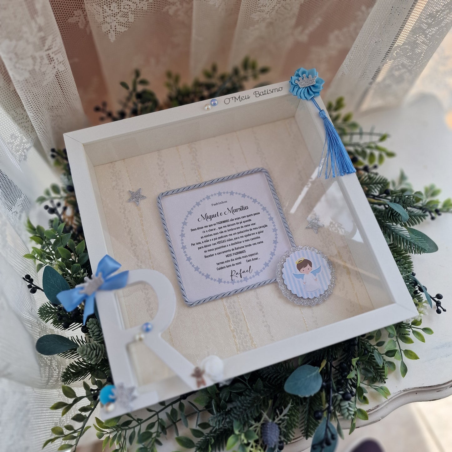 Quadro com dedicatória para padrinhos de batizado