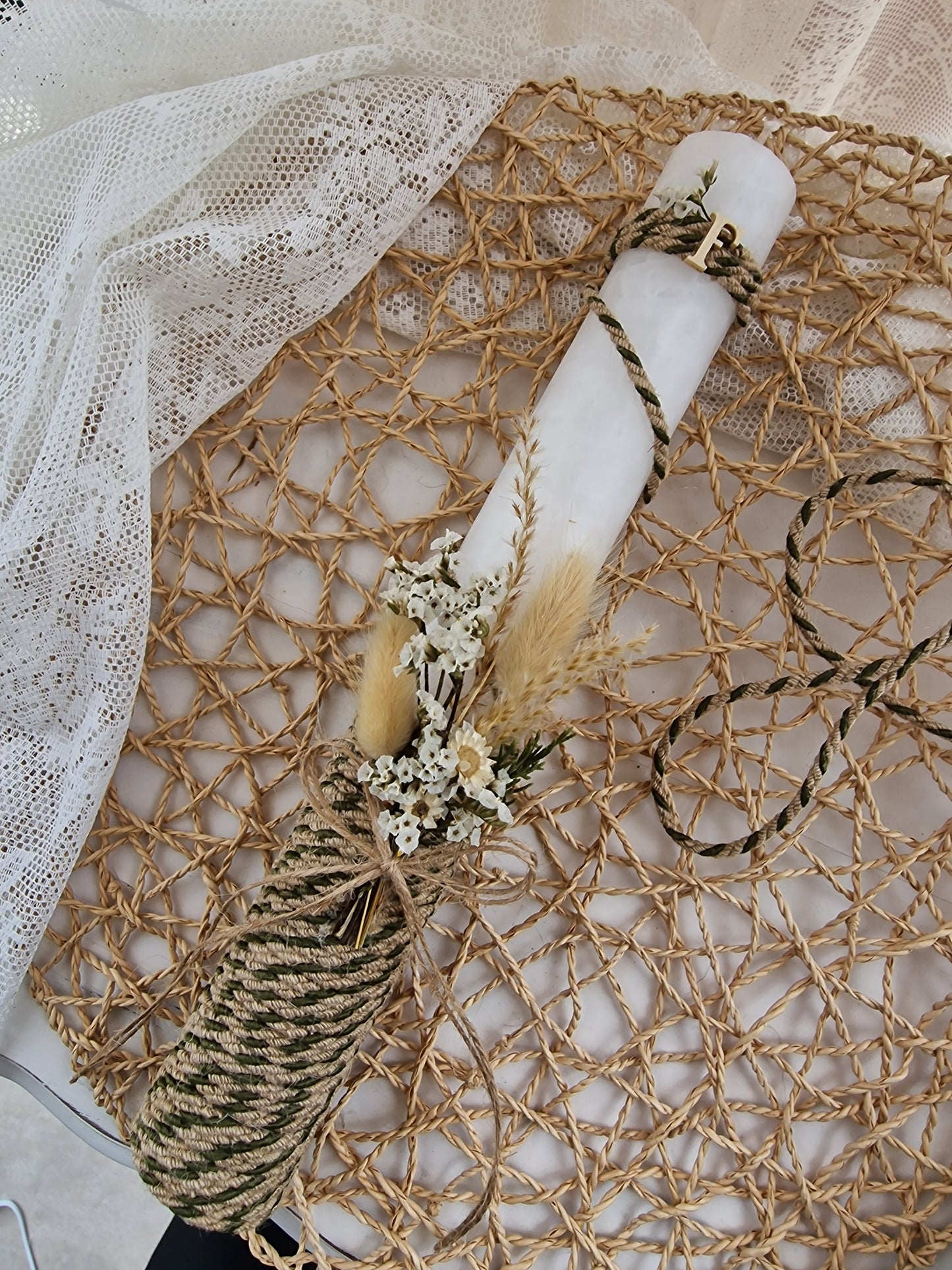 Bougie de baptême rustique faite à la main