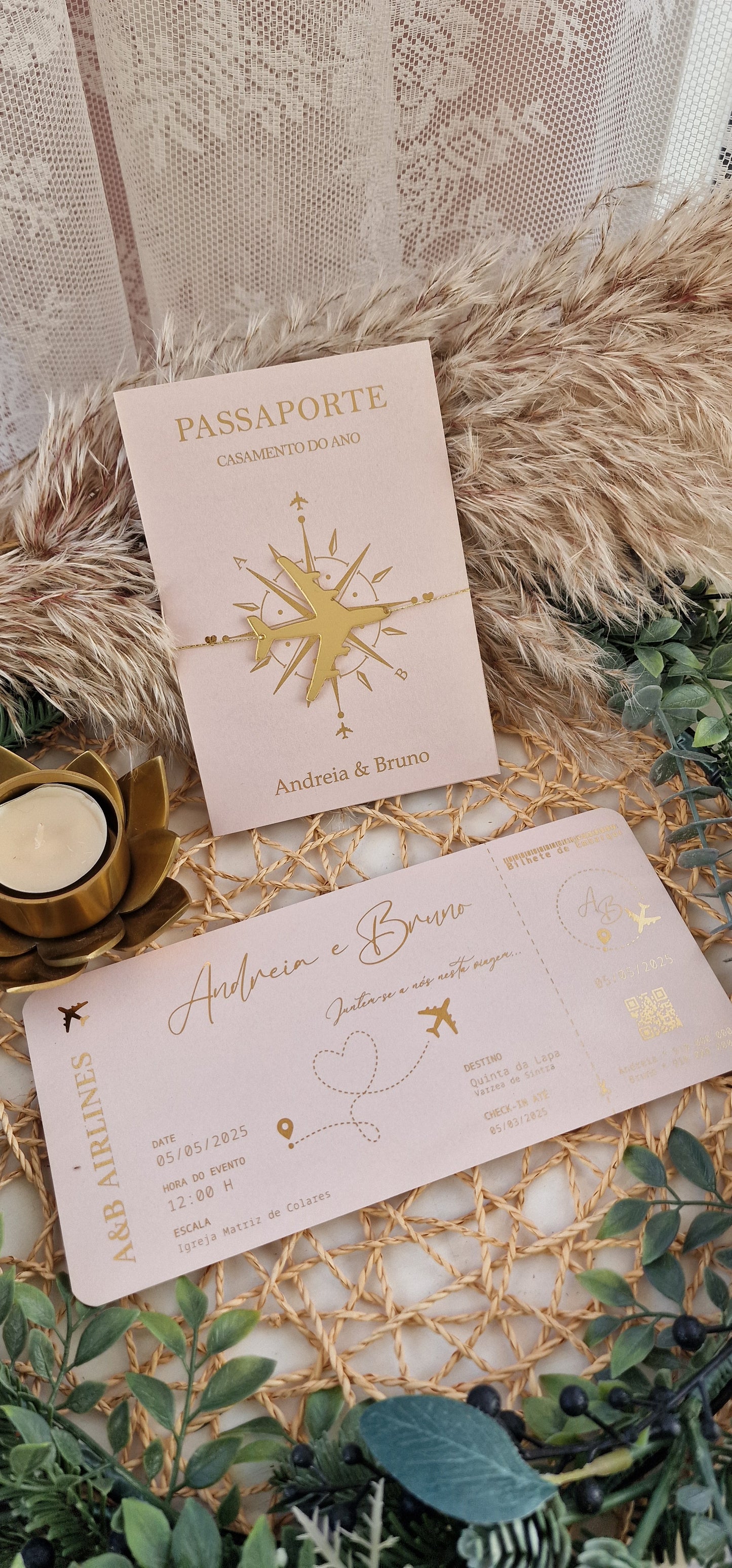 Convite viagem Rose Gold Andreia & Bruno