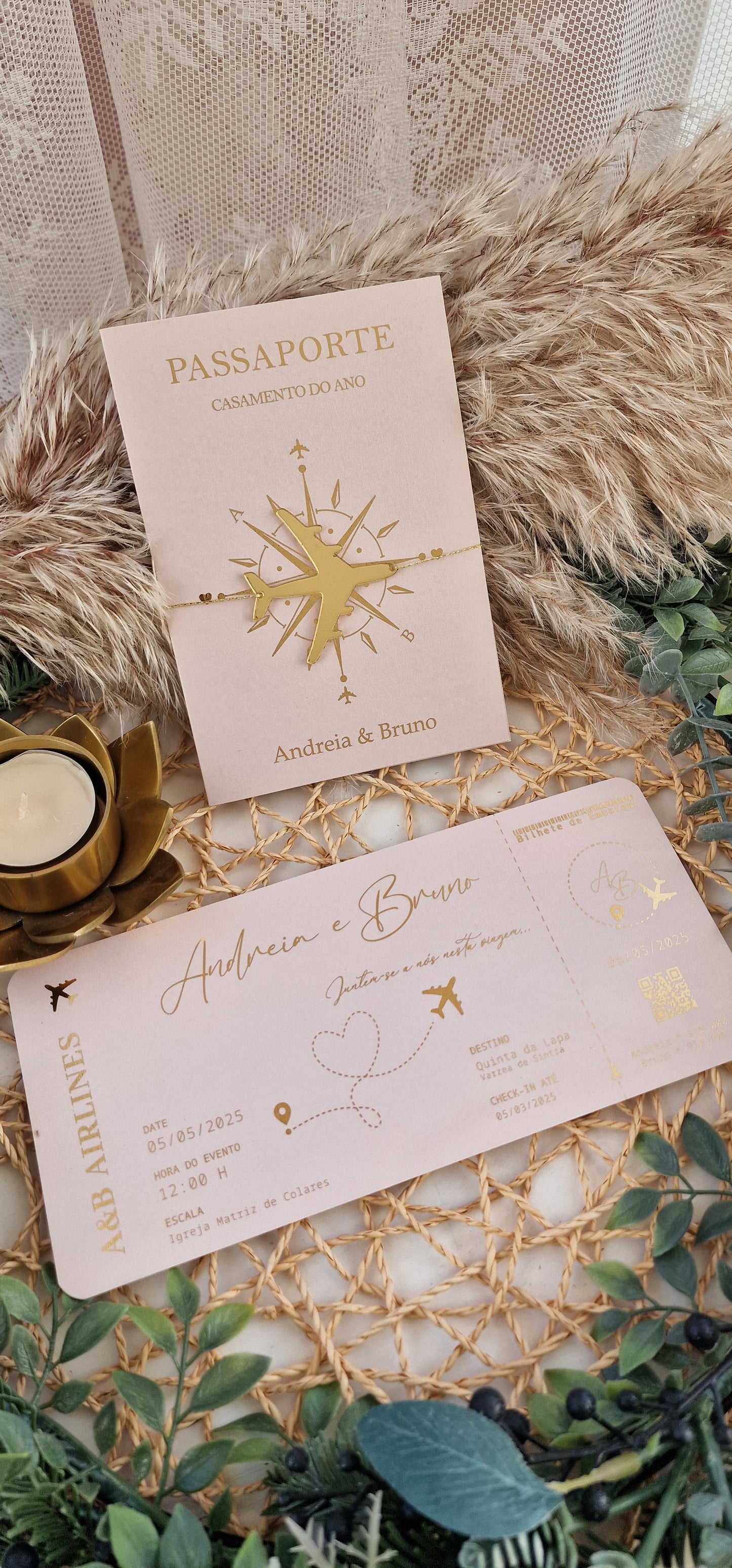 Convite viagem Rose Gold Andreia & Bruno