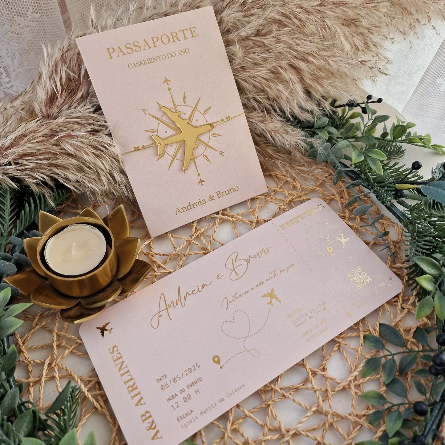 Convite viagem Rose Gold Andreia & Bruno