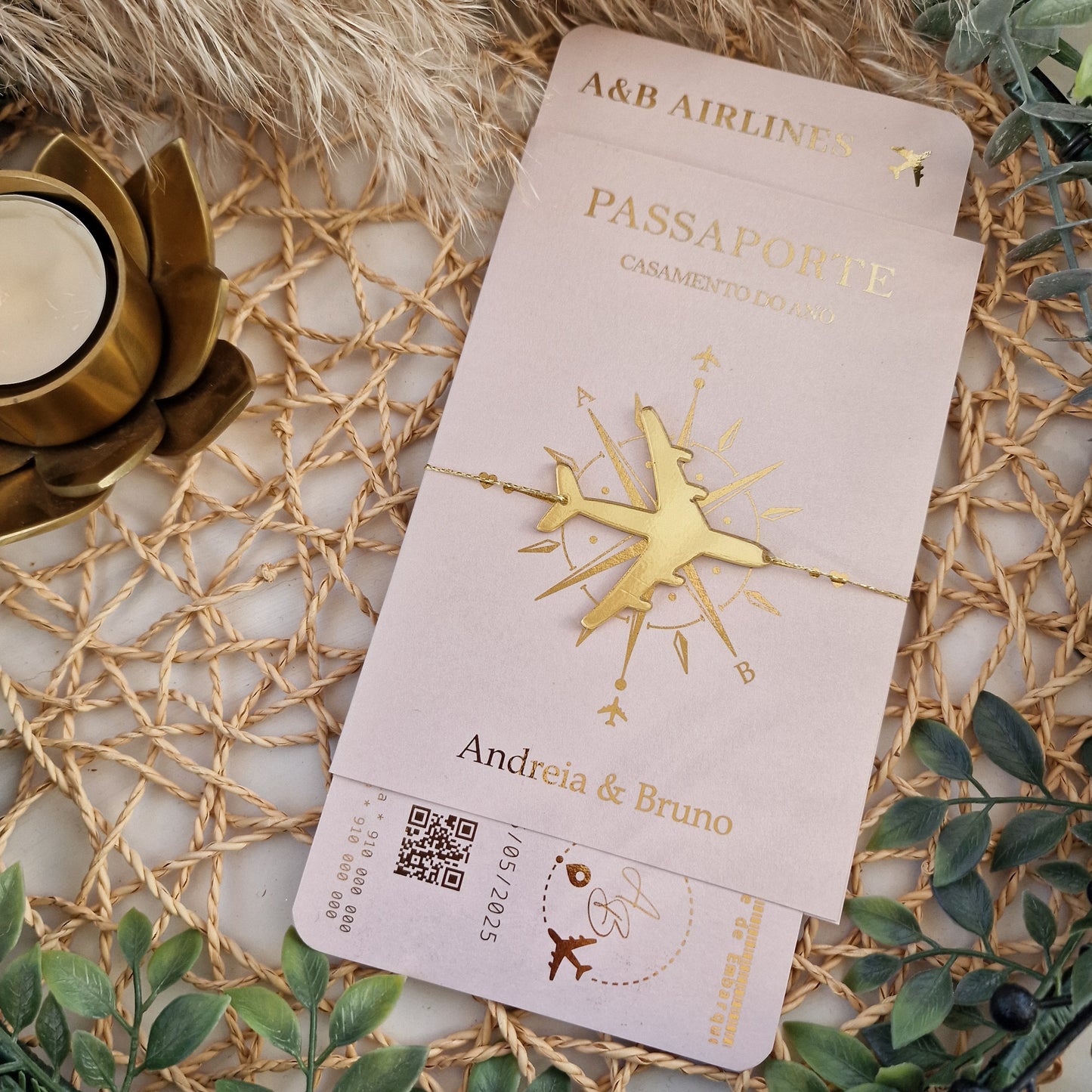 Convite viagem Rose Gold Andreia & Bruno