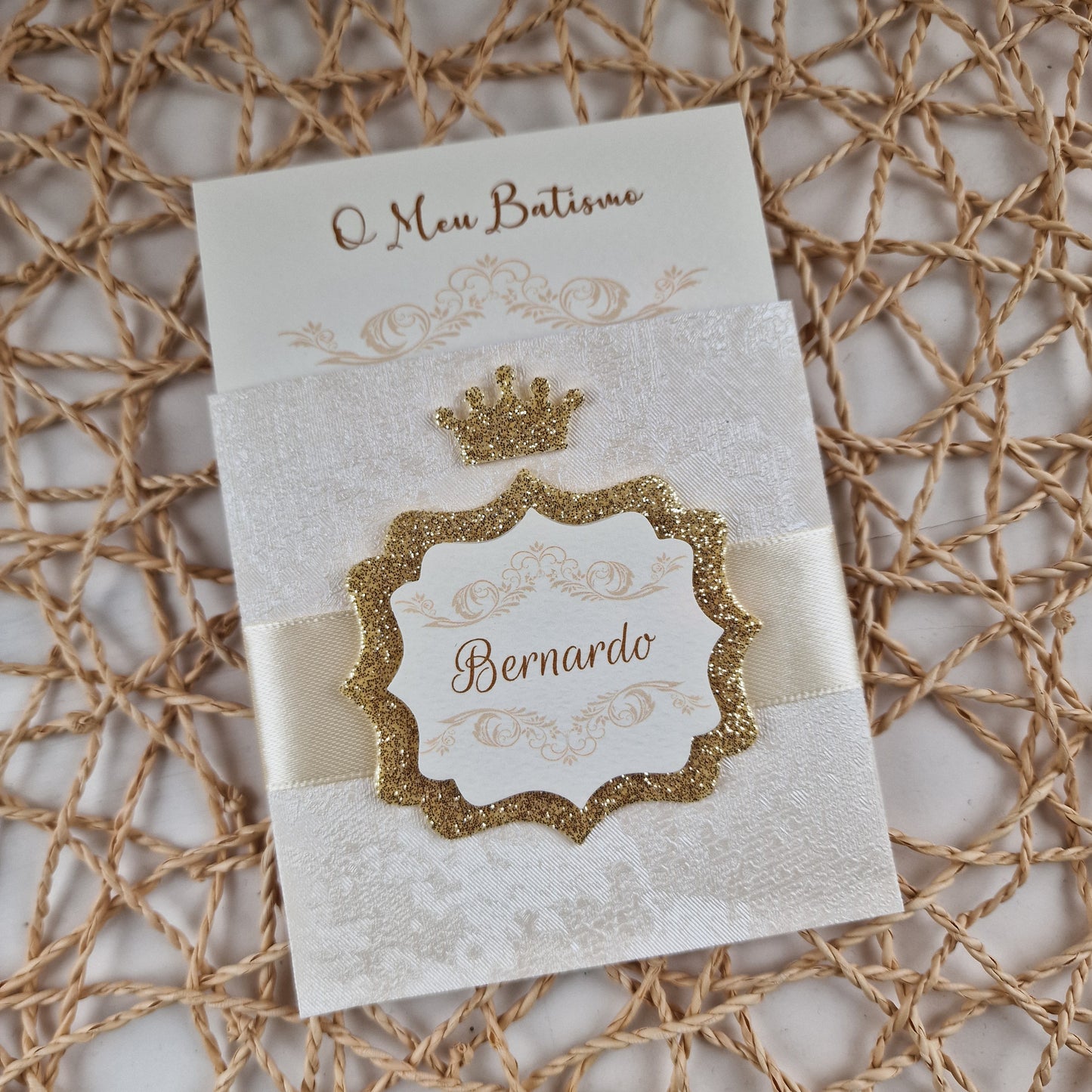Faire-part de baptême sac doré