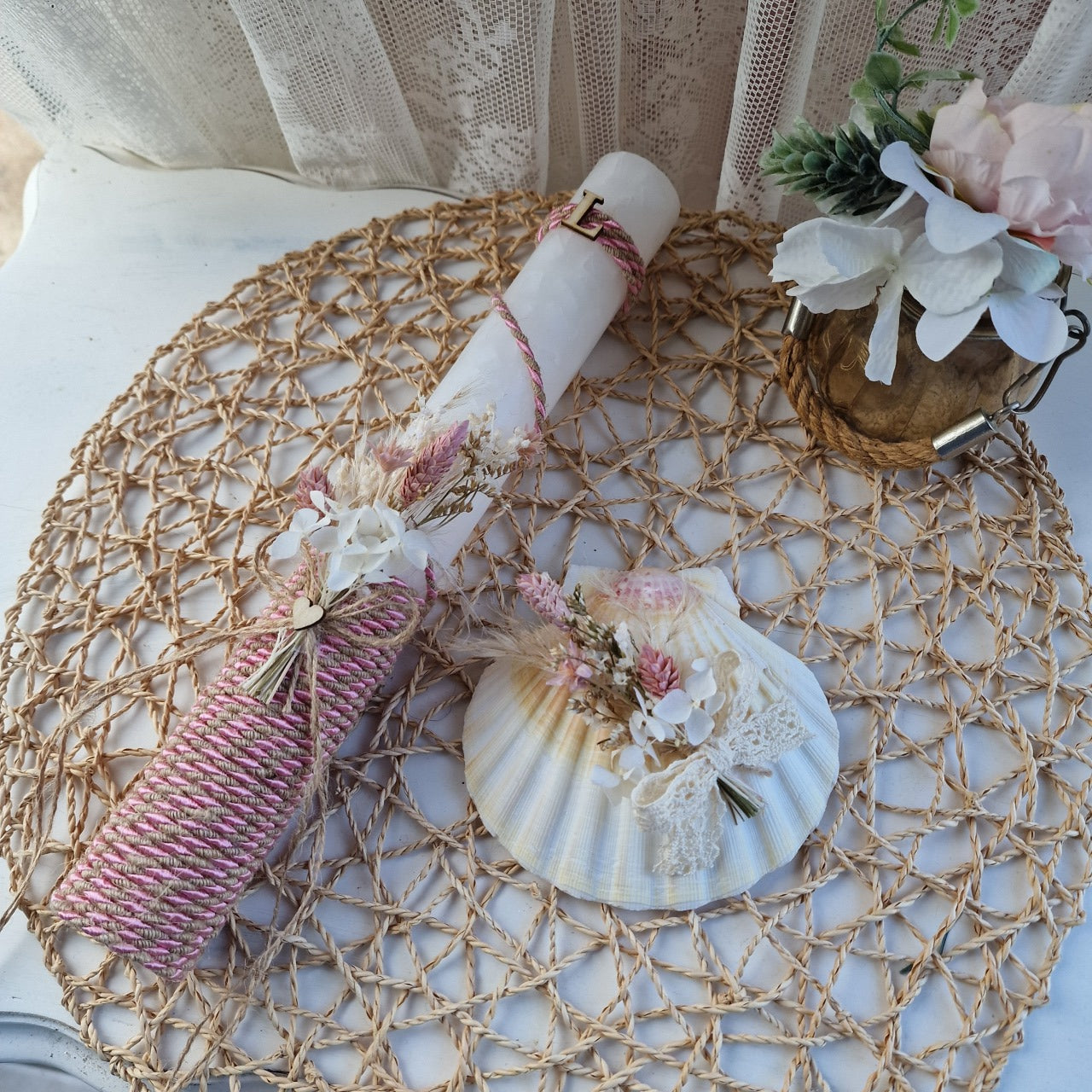 Coffret baptême nature rose