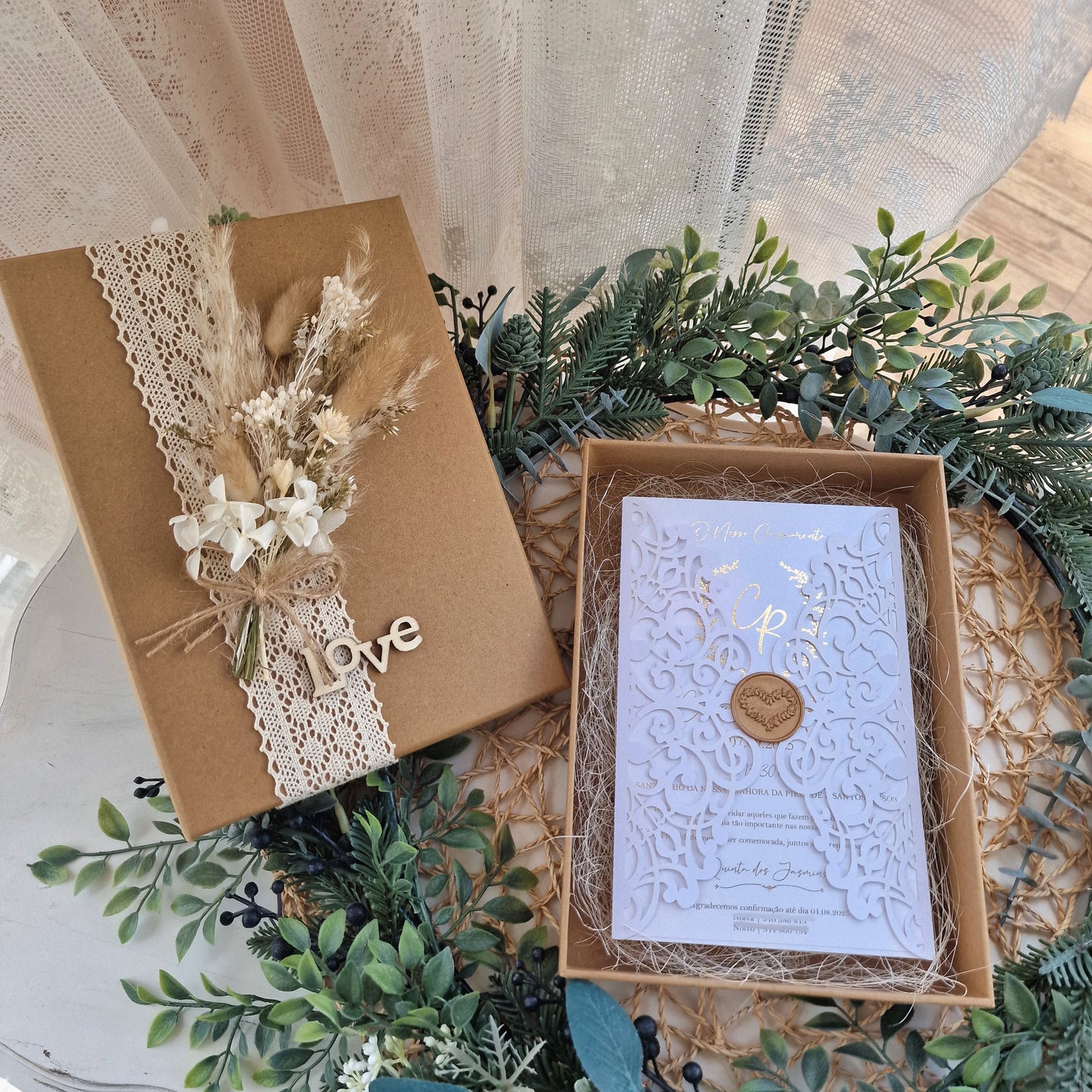 Caixa dedicatória padrinhos laser gold