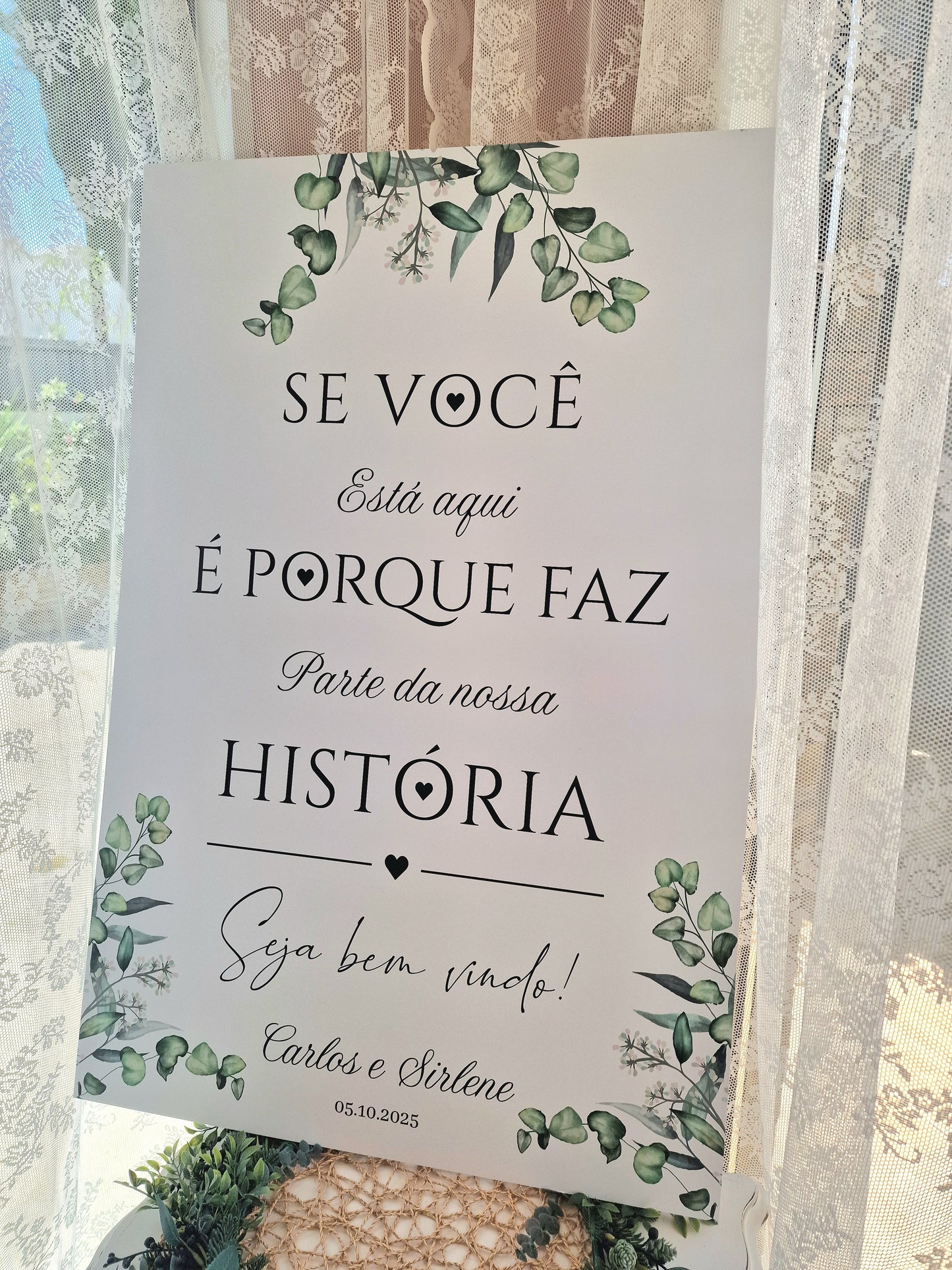 Placa de boas vindas verdes KN "A nossa história"