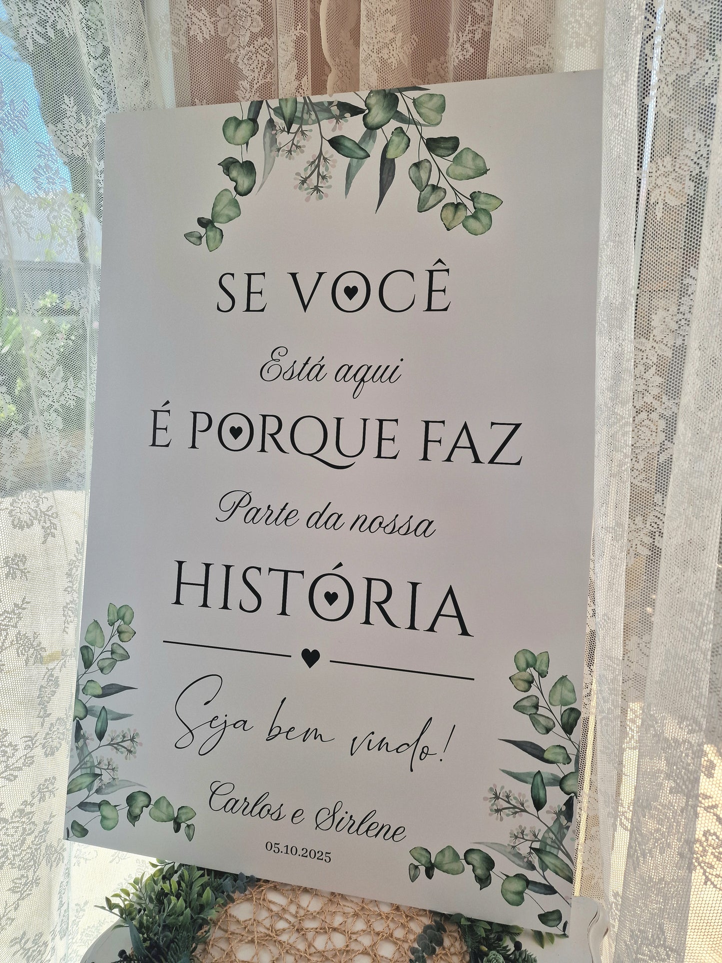 Placa de boas vindas verdes KN "A nossa história"
