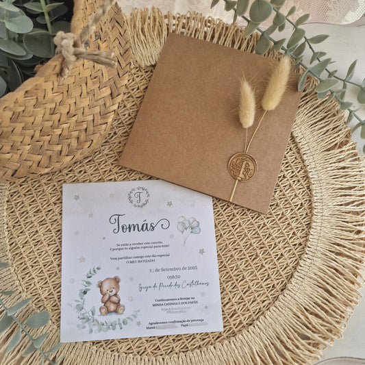 Convite ursinho eucalipto do Tomás