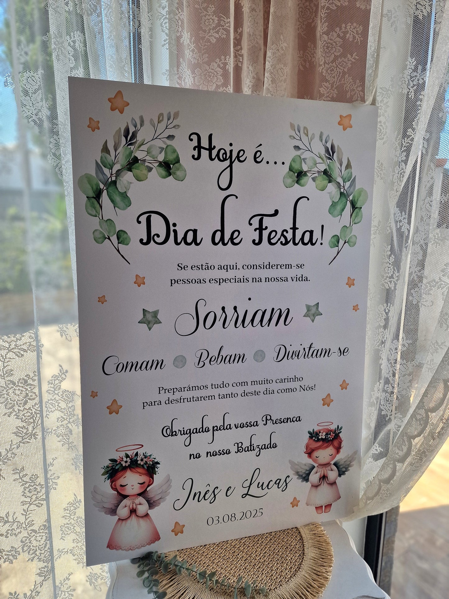 Placar de Boas Vindas Anjinhos Inês e Lucas