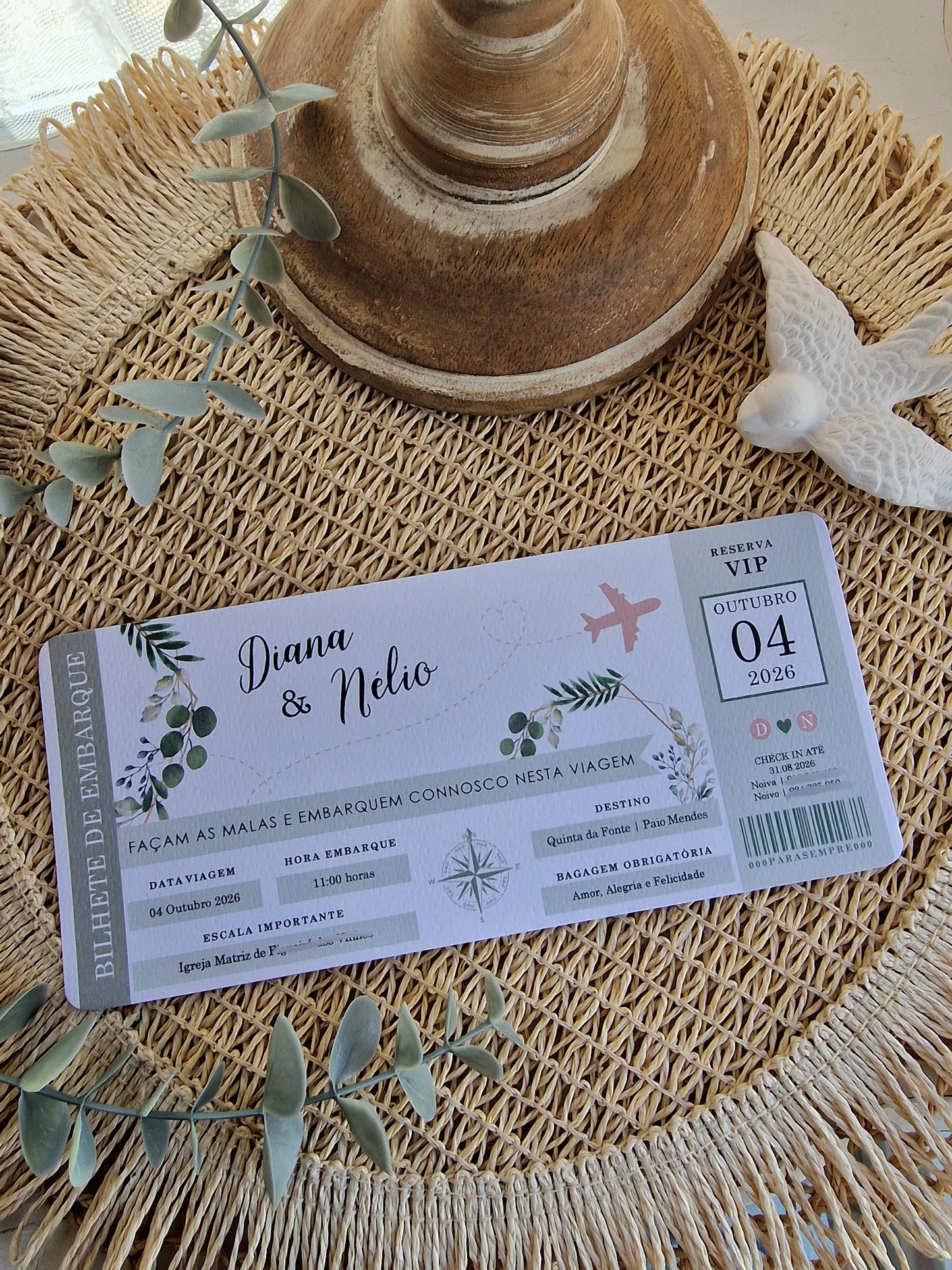 Convite Viagens verde sage and rose
