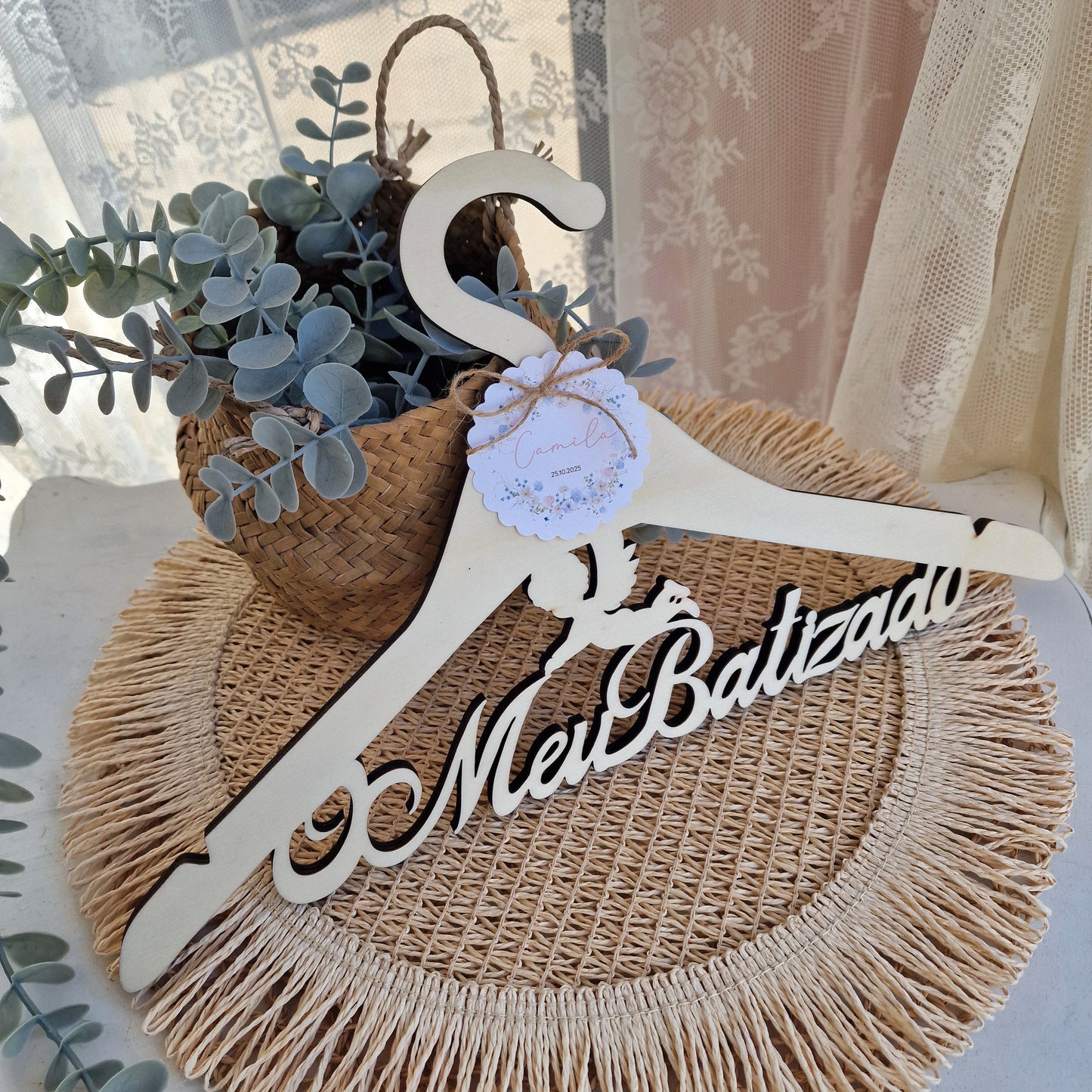 Cabide o meu batismo anjinho com etiqueta