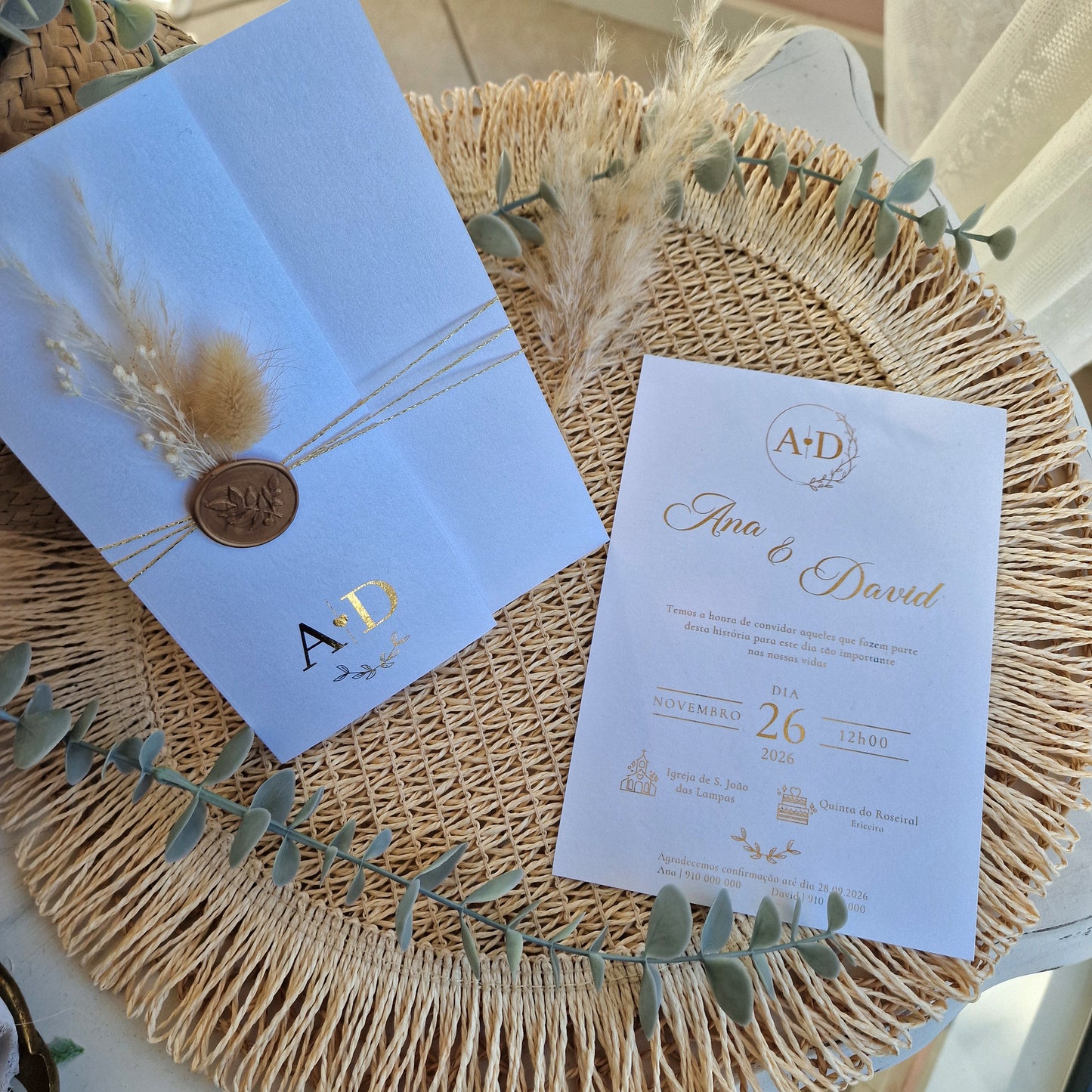 Convite white and gold Ana & David