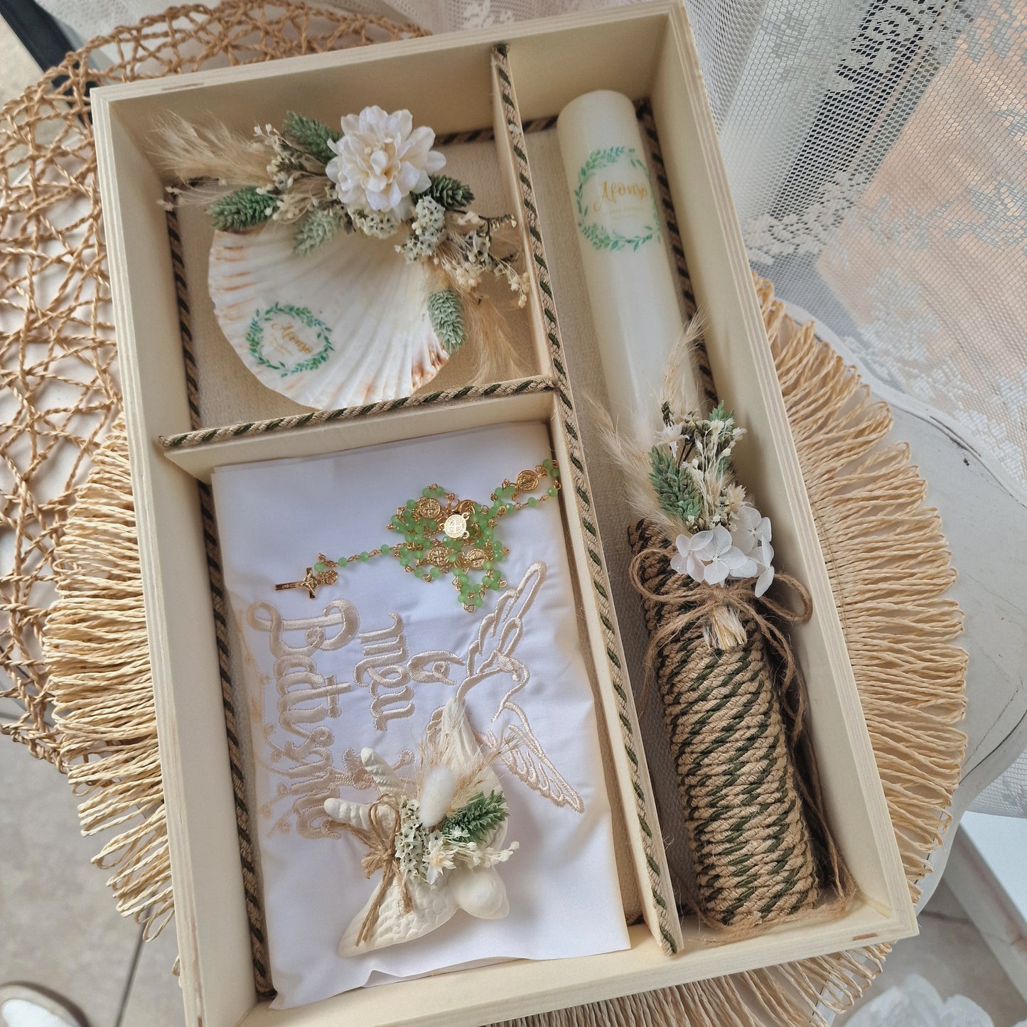 Conjunto de batismo caixa premium verdes natureza do Afonso