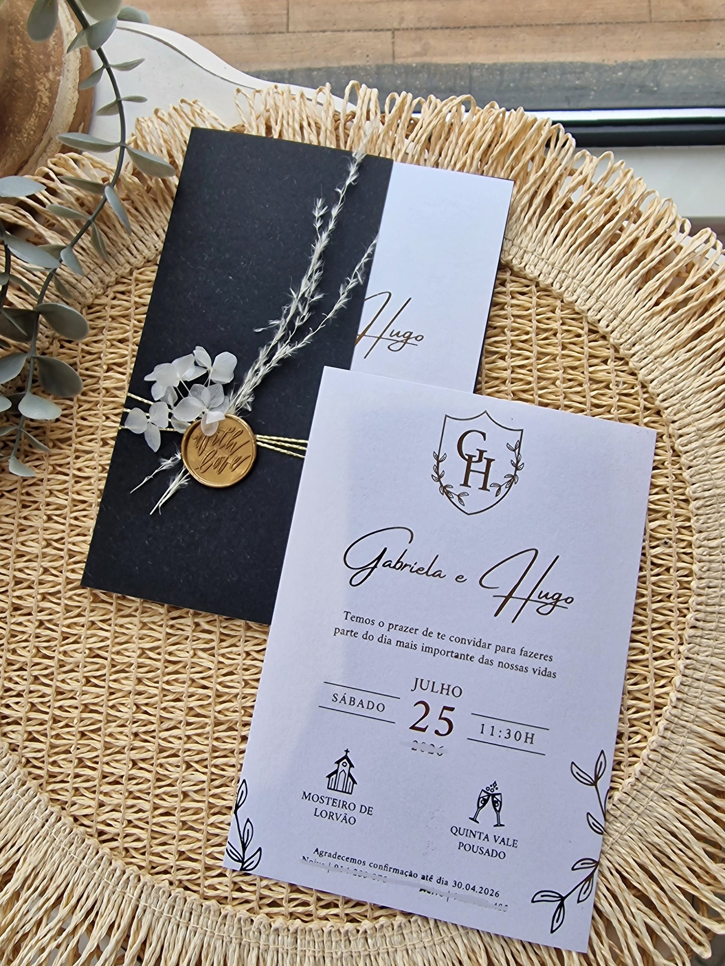 Convite de casamento black and gold