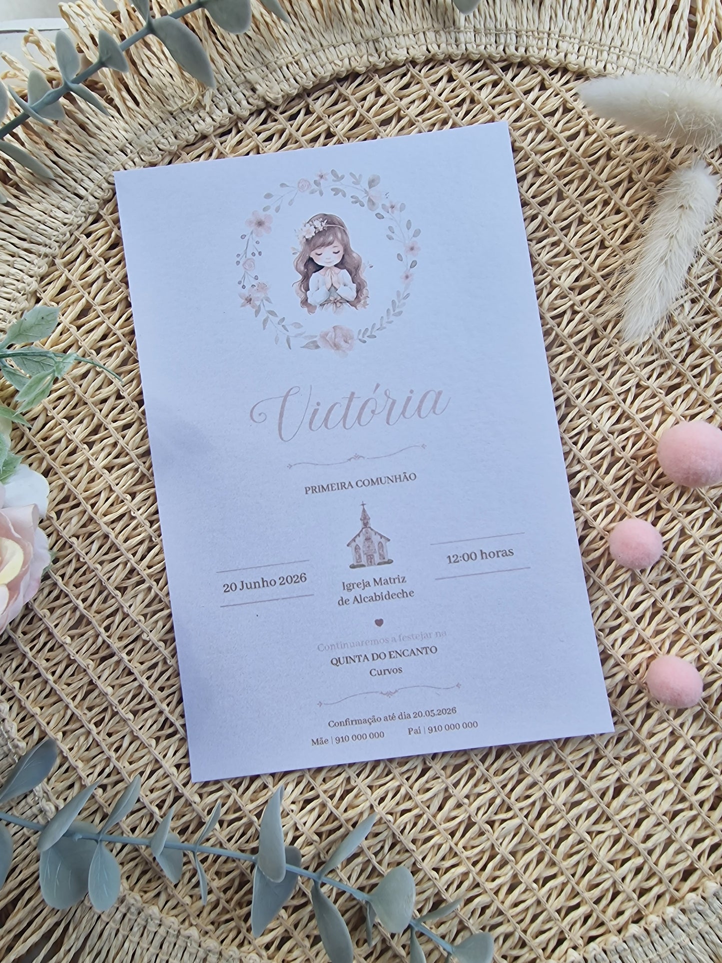 Convite de primeira comunhão rendado da Vitória