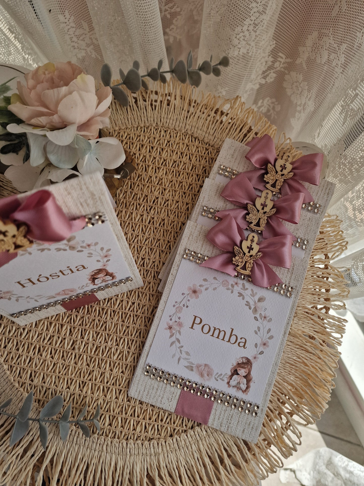 Marcadores de mesa Comunhão Rosa