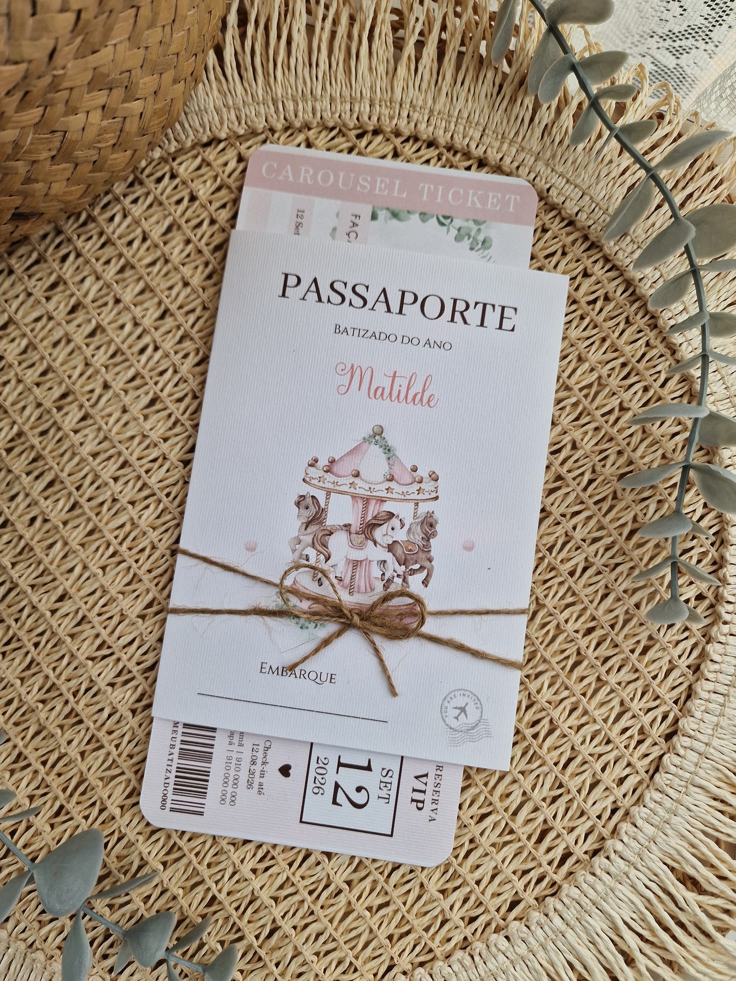 Convite passaporte carrossel rosa