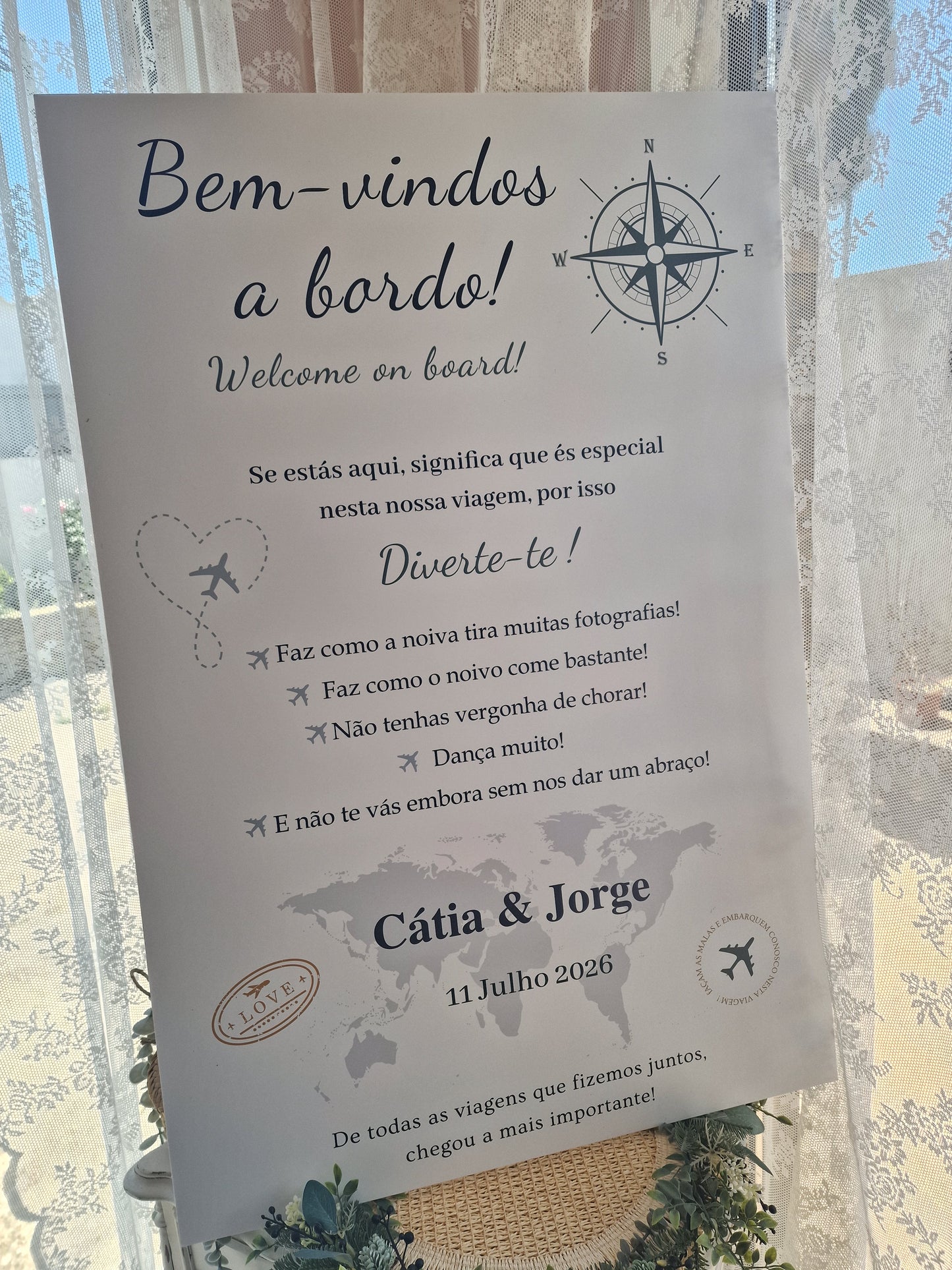 Beige travel welcome sign