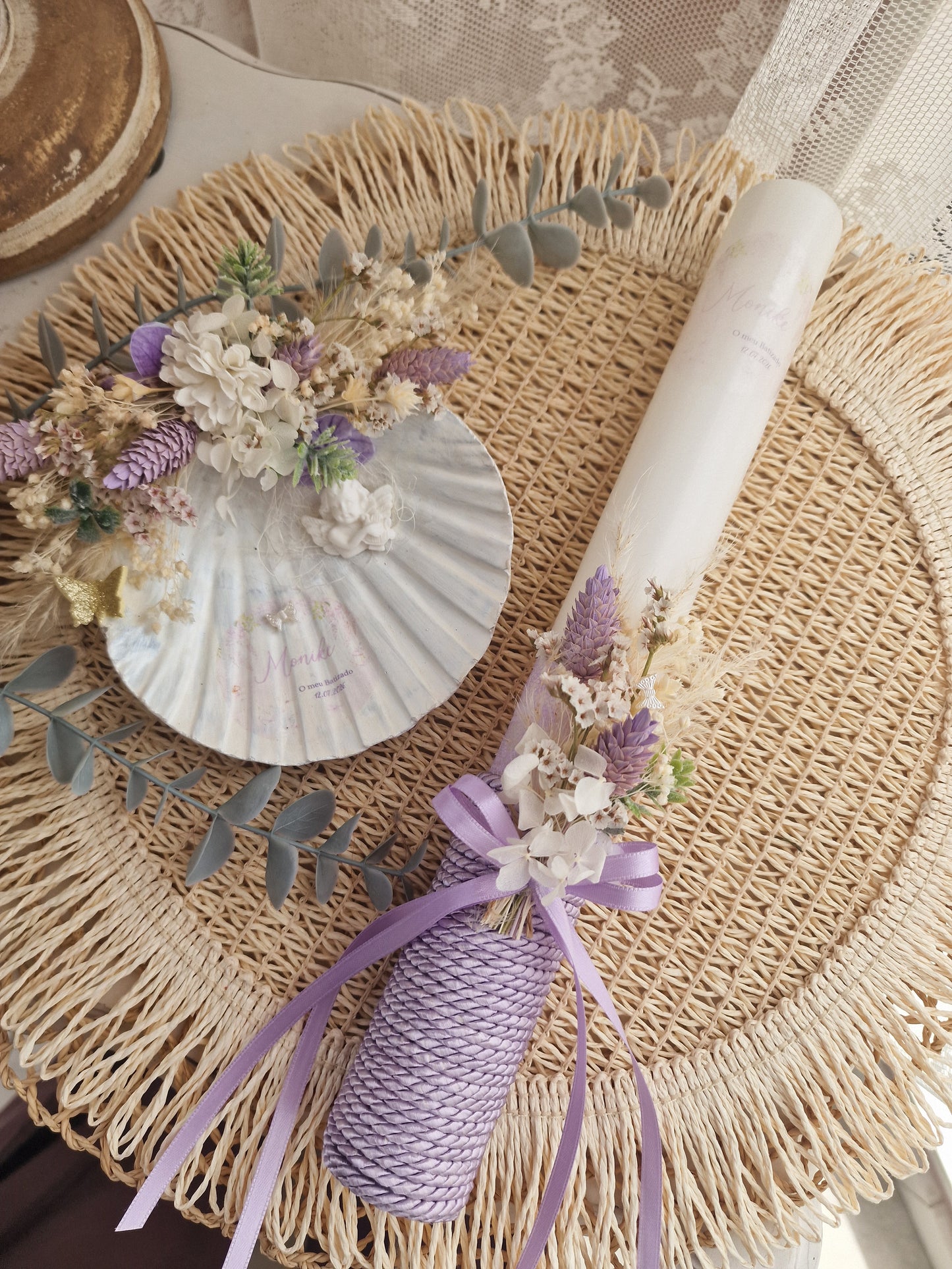 Conjunto de batismo caixa premium floral Lilás Monike