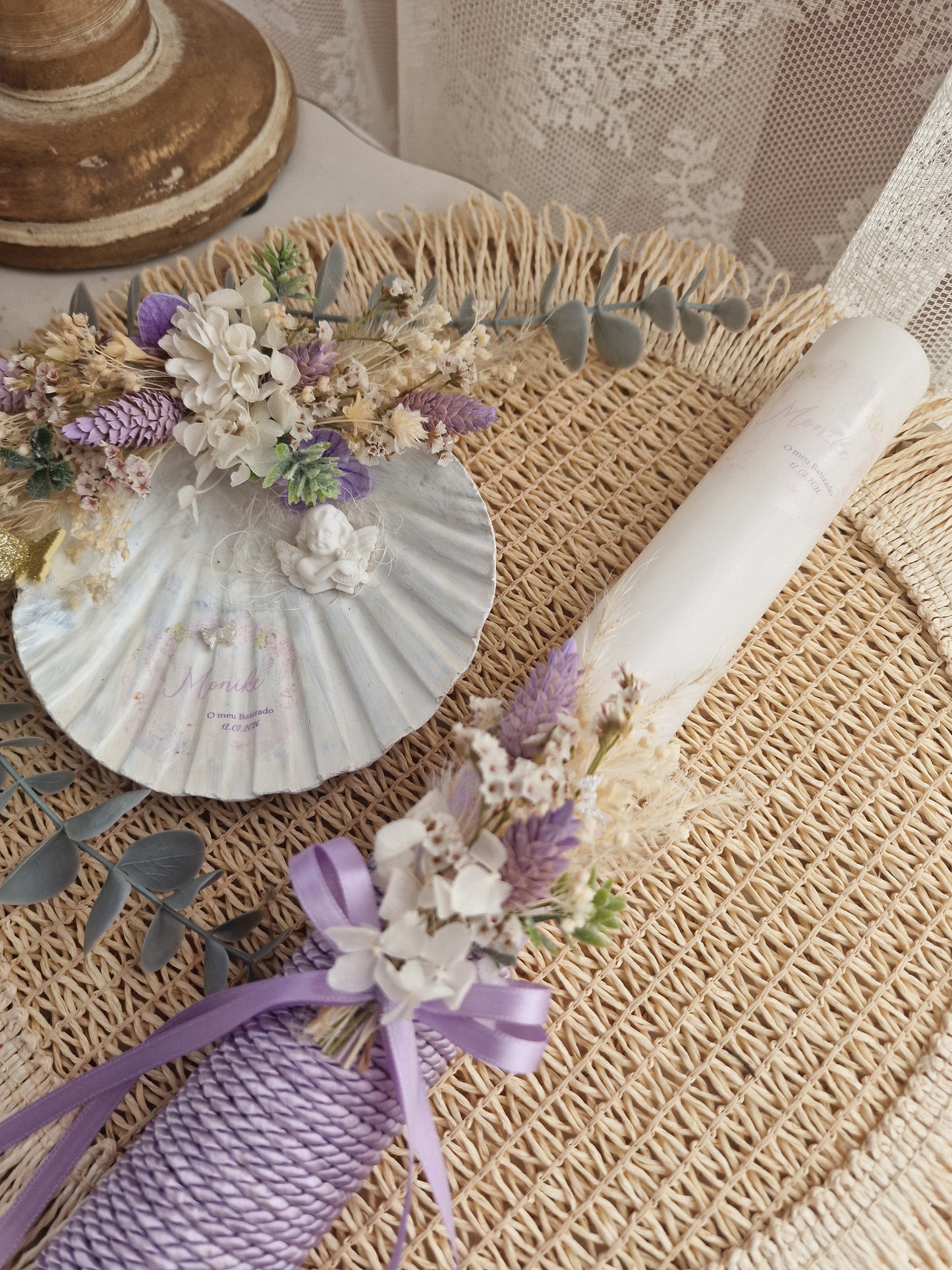 Conjunto de batizado natureza lilás