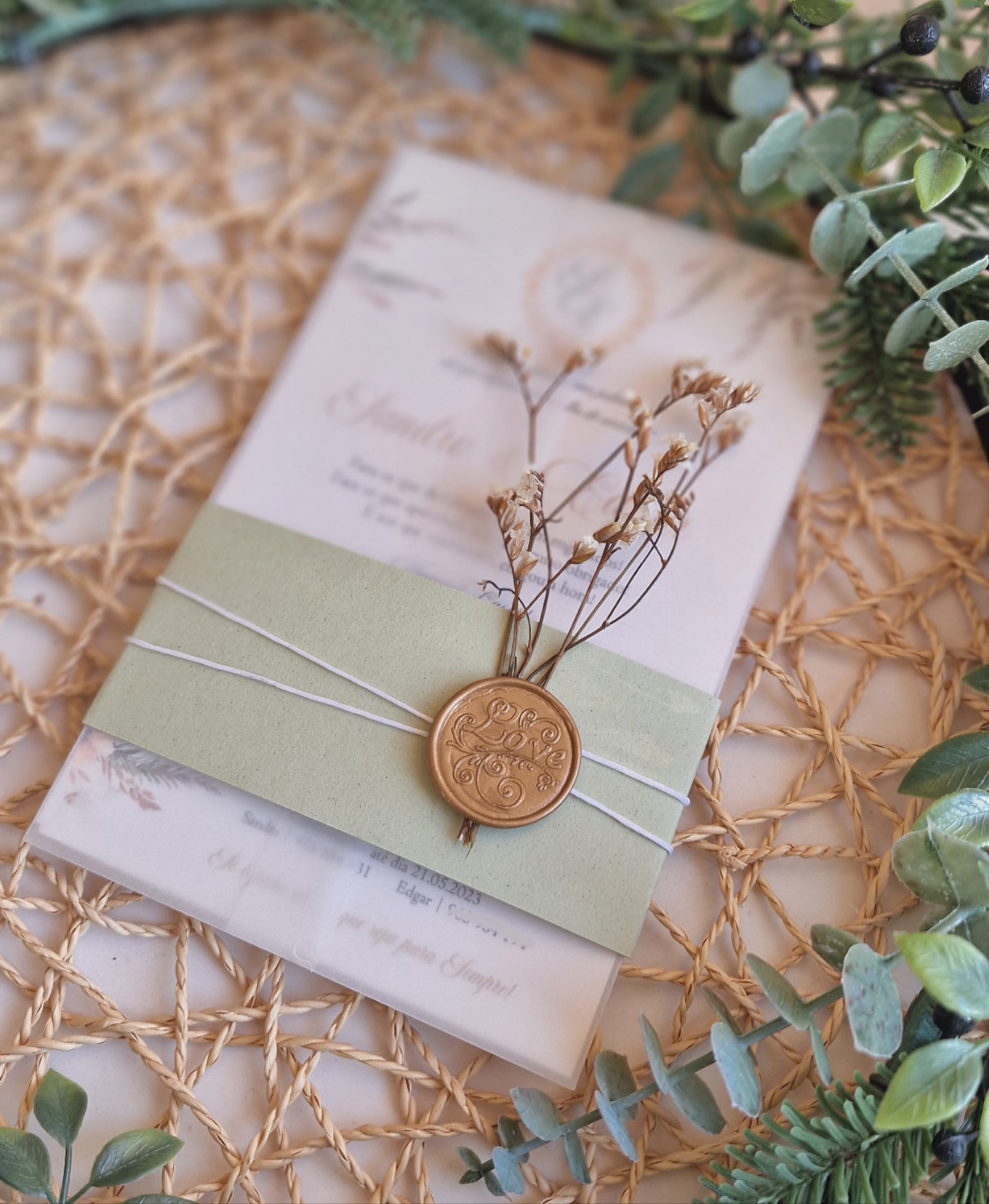 Convite lacre natureza com faixa S&E