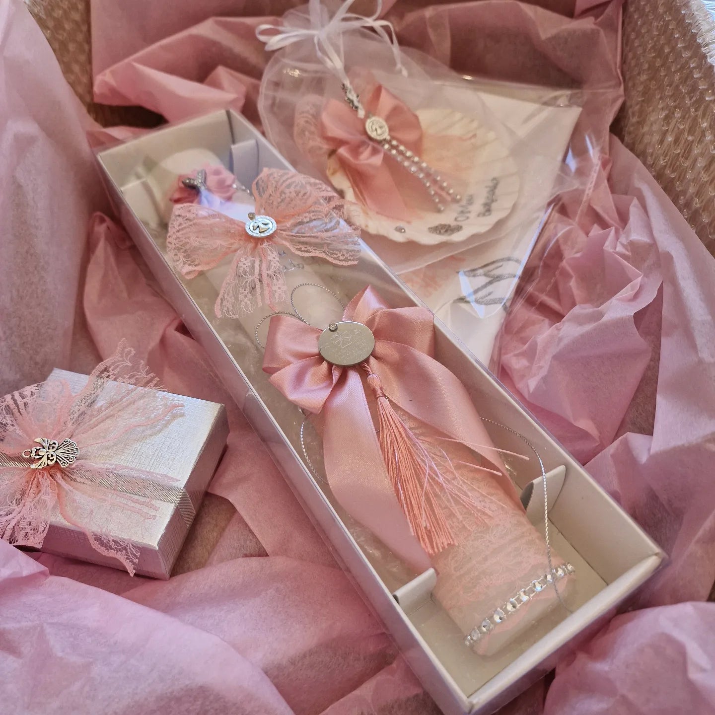 Ensemble de baptême rose