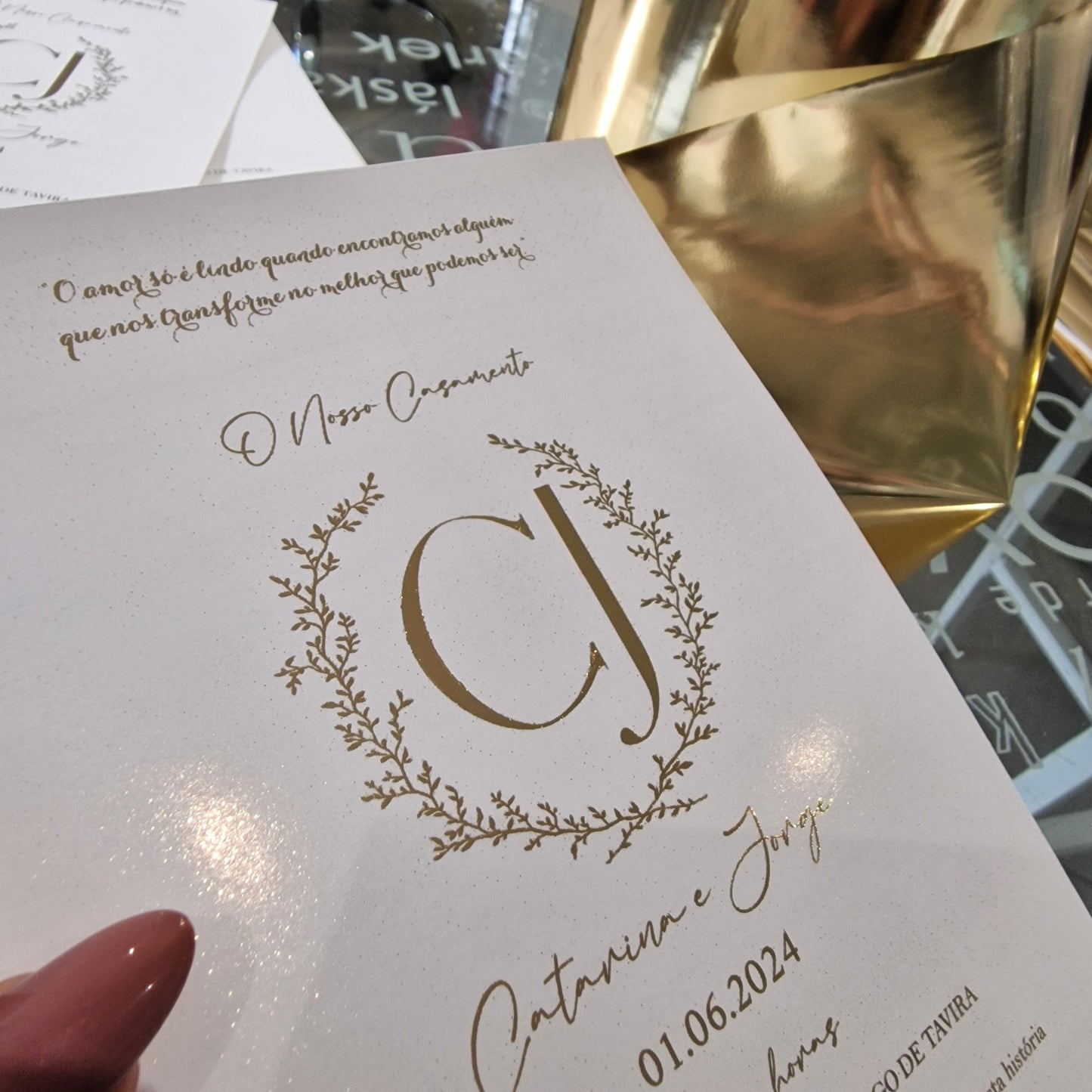 C&J Laser and gold foil invitation