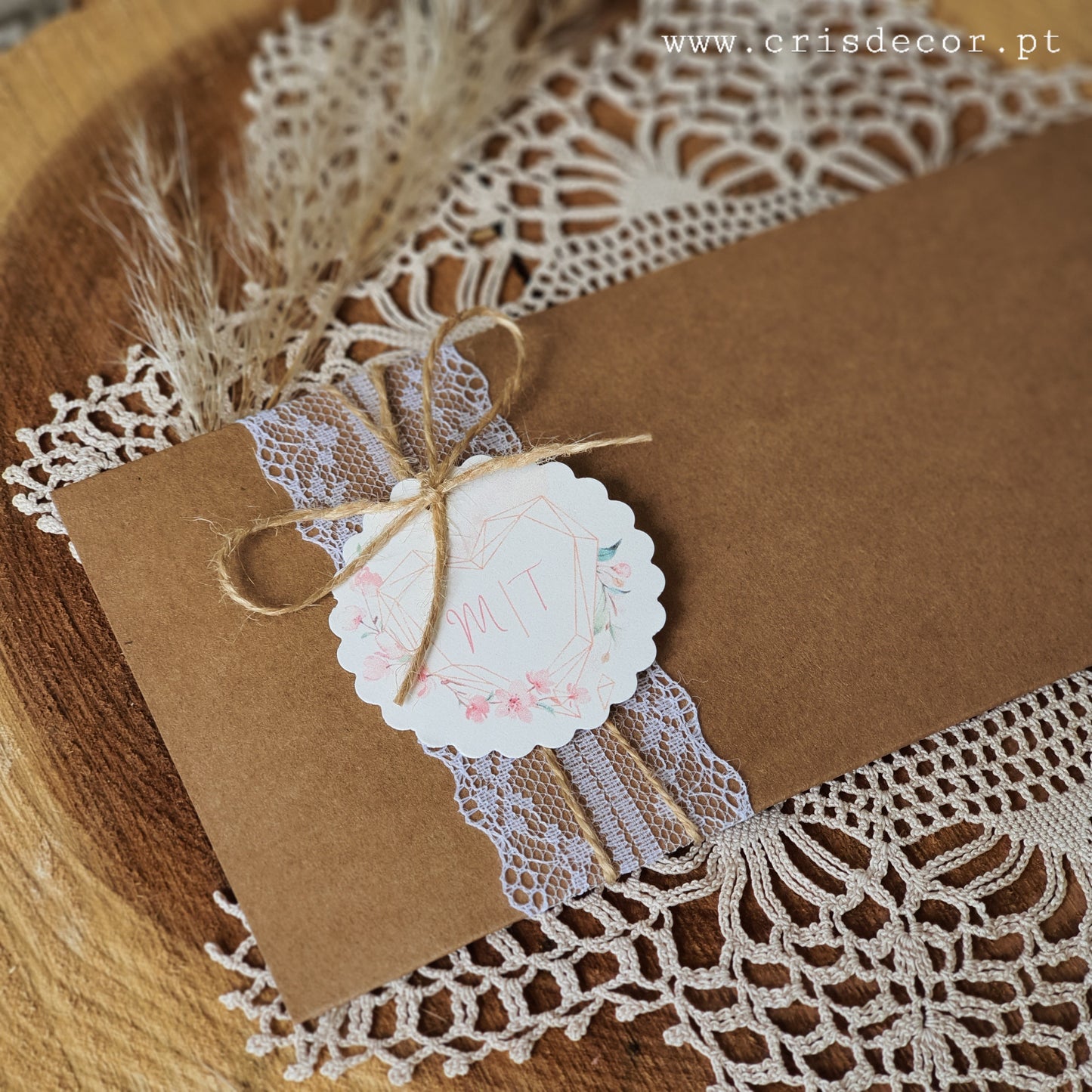 Convite rustico blush gold