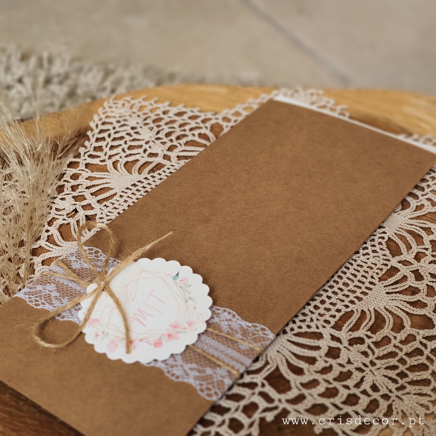 Convite rustico blush gold