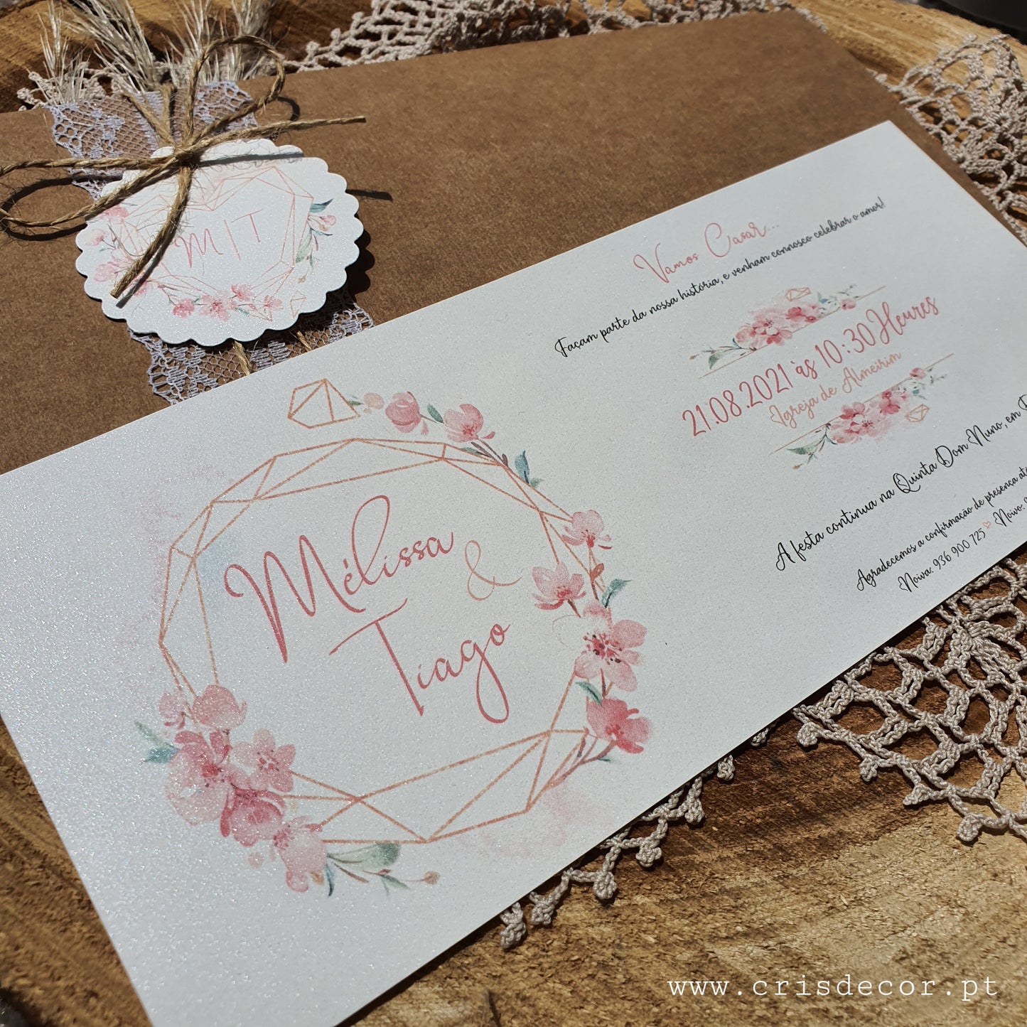Convite rustico blush gold