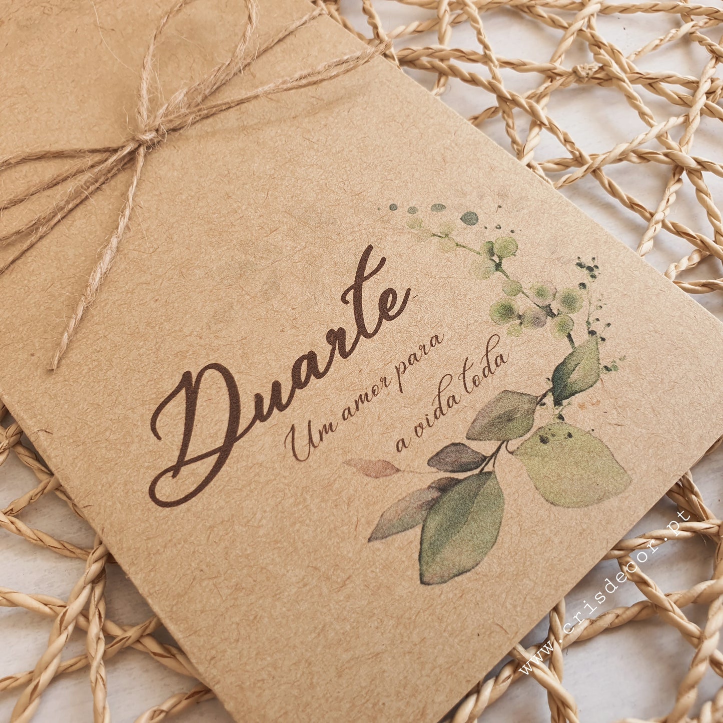 Convite rústico casamento e batizado verde dourado